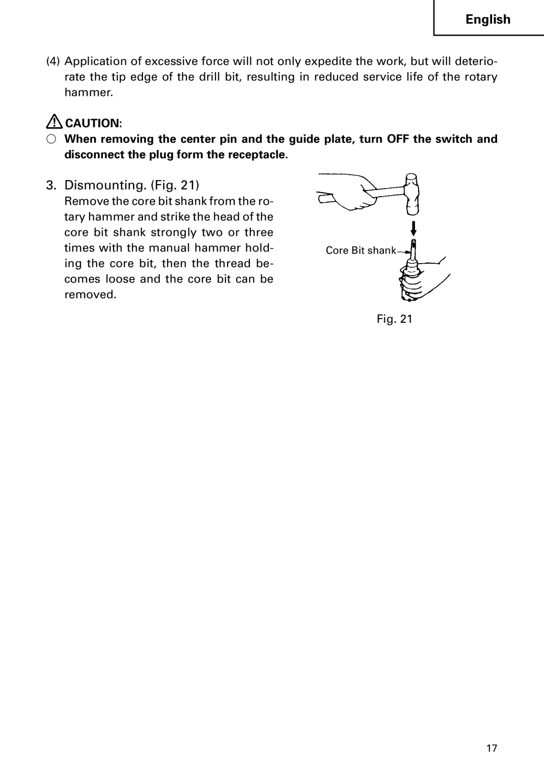 Hitachi DH 24PC instruction manual Dismounting. Fig 