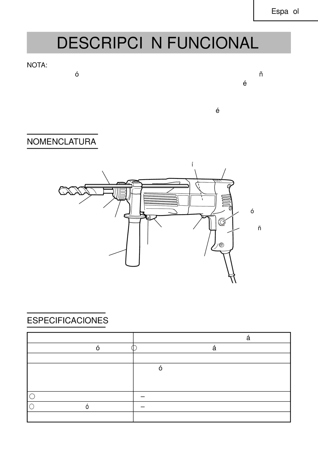 Hitachi DH 24PC instruction manual Descripción Funcional, Nomenclatura, Especificaciones 