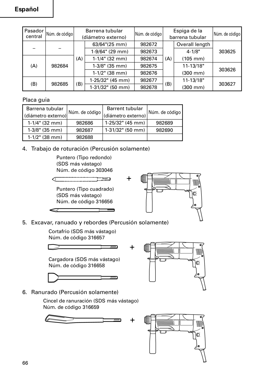 Hitachi DH 24PC instruction manual Excavar, ranuado y rebordes Percusión solamente 