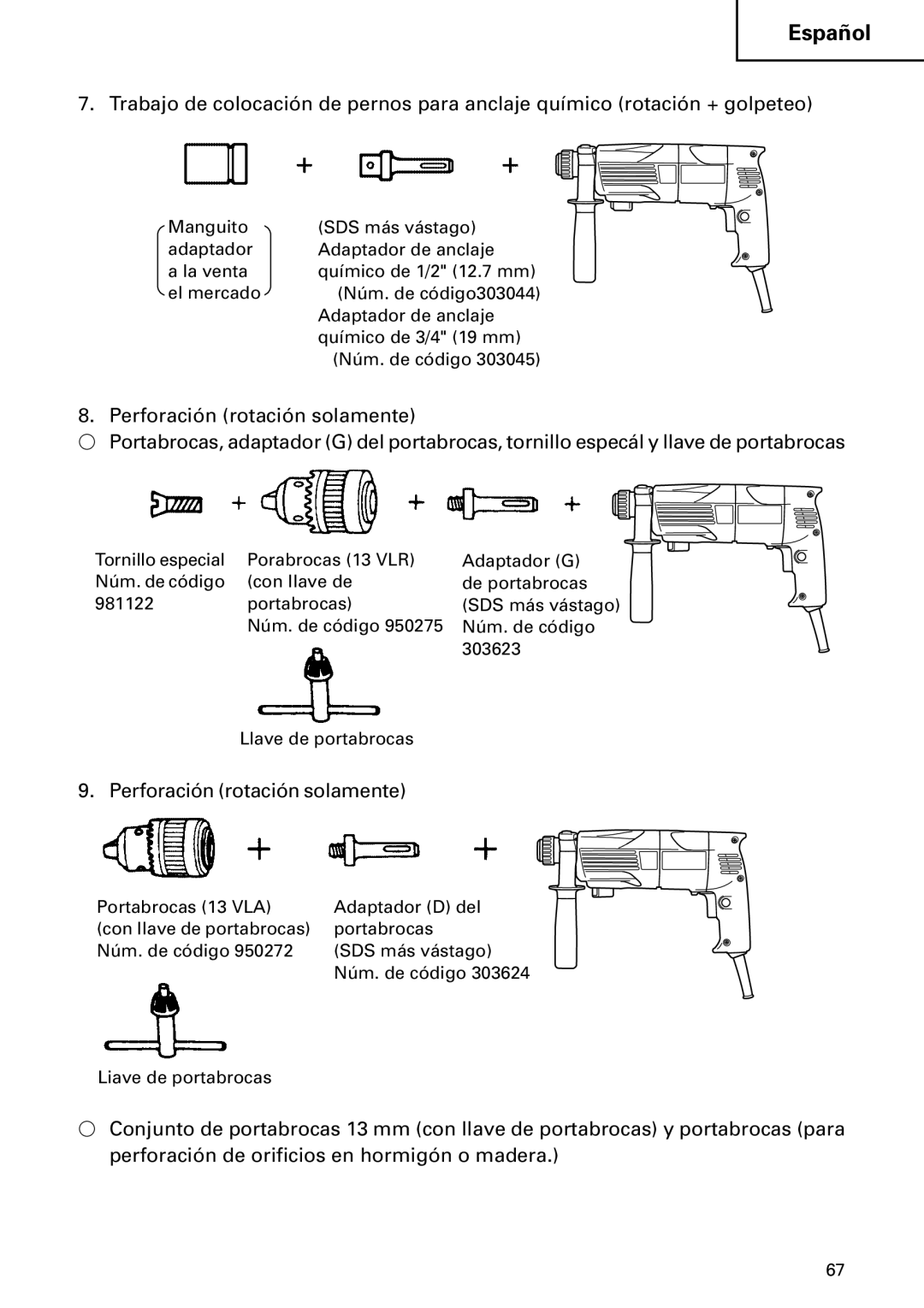 Hitachi DH 24PC instruction manual Perforación rotación solamente 