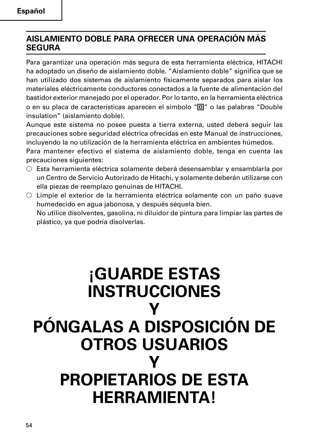 Hitachi DH 24PC2 instruction manual Aislamiento Doble Para Ofrecer UNA Operación MÁS Segura 