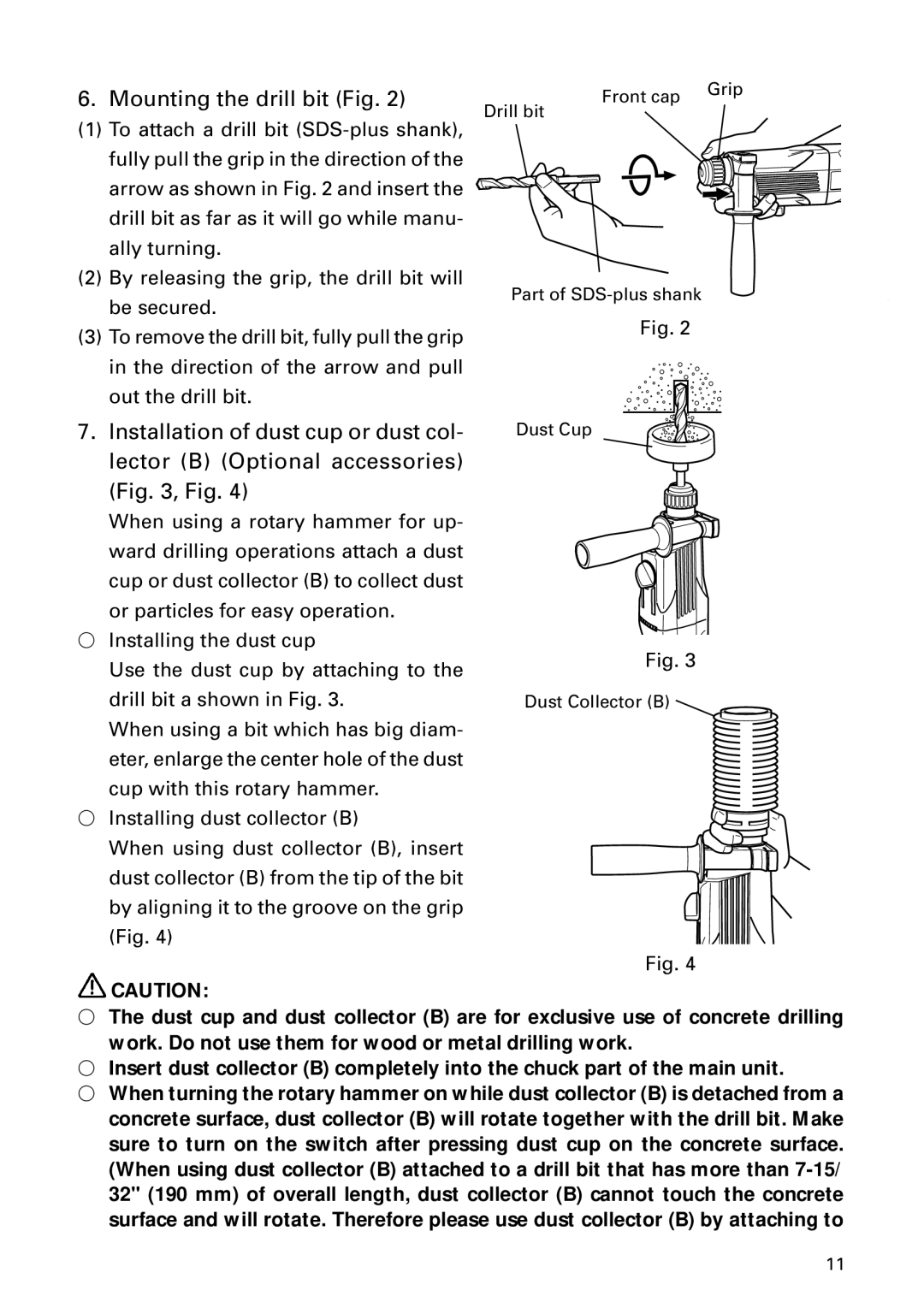 Hitachi DH 24PD instruction manual Mounting the drill bit Fig 