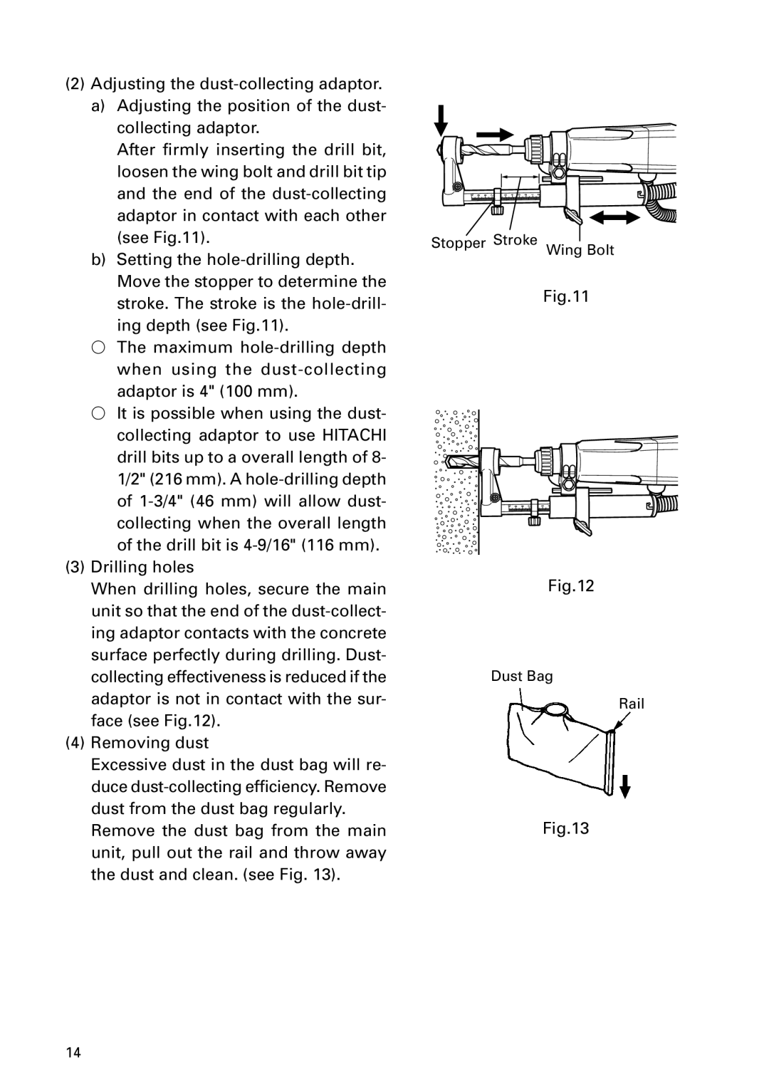 Hitachi DH 24PD instruction manual Stopper Stroke Wing Bolt Dust Bag Rail 