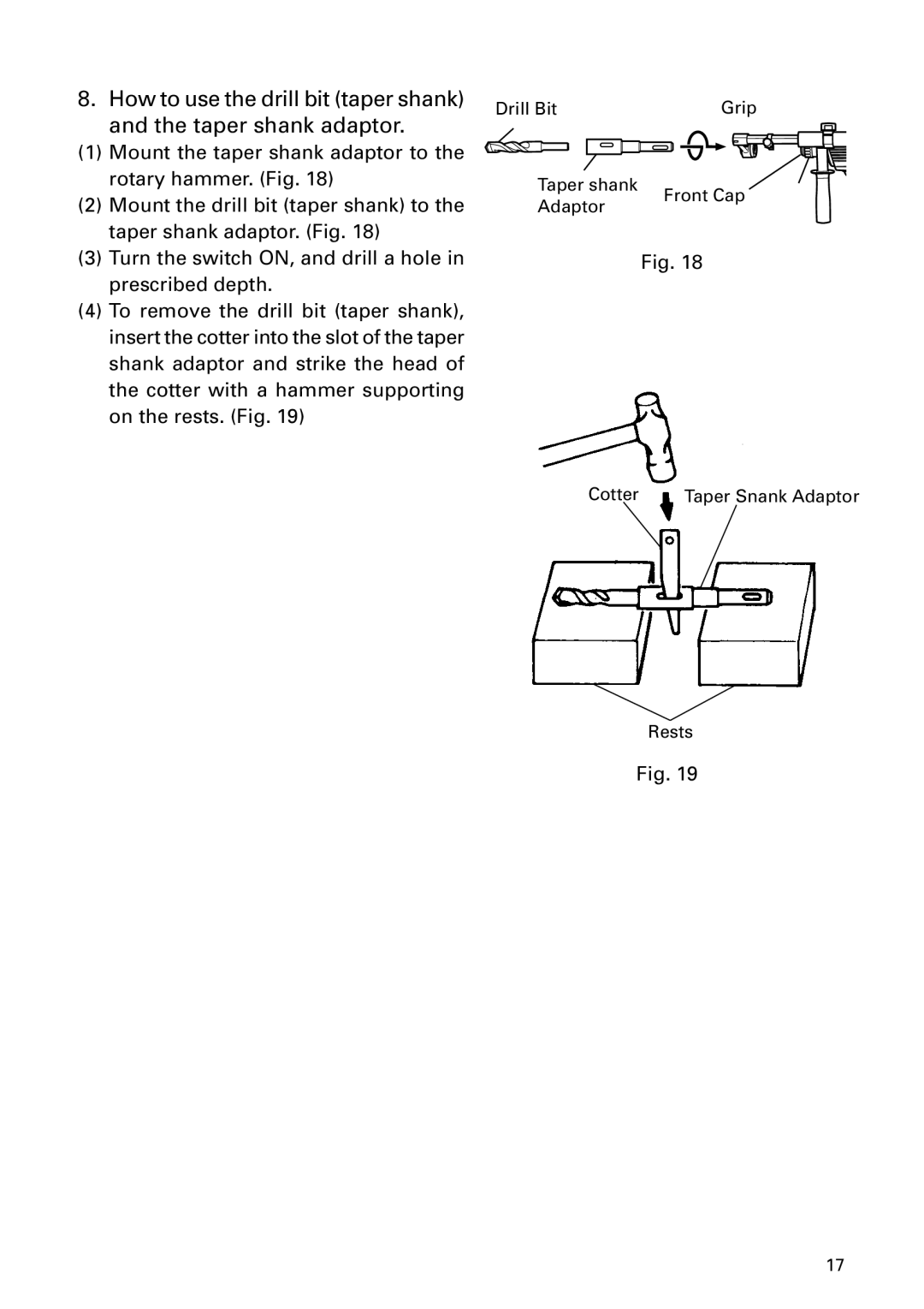 Hitachi DH 24PD instruction manual Mount the taper shank adaptor to 