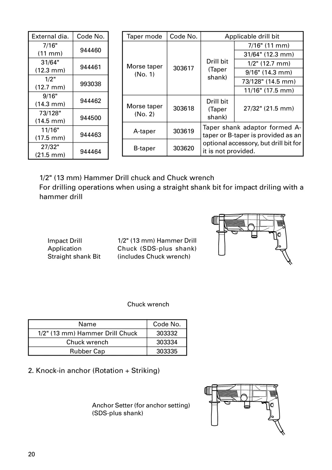 Hitachi DH 24PD instruction manual Knock-in anchor Rotation + Striking 