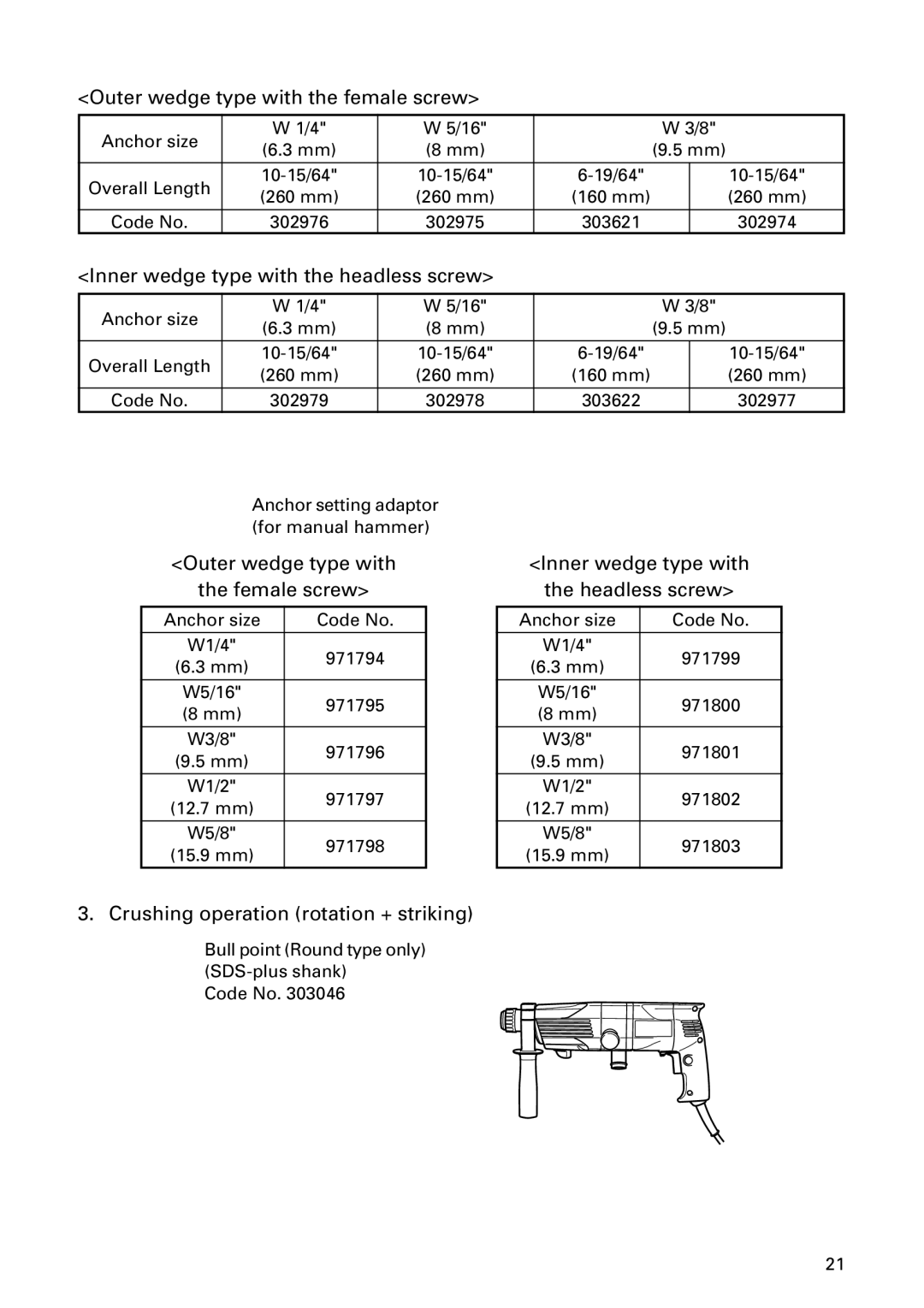 Hitachi DH 24PD instruction manual Outer wedge type with Female screw 