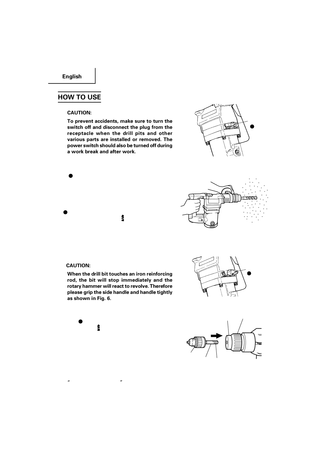 Hitachi DH 25PB instruction manual HOW to USE, Switch operation, Rotation + Striking, Rotation only 