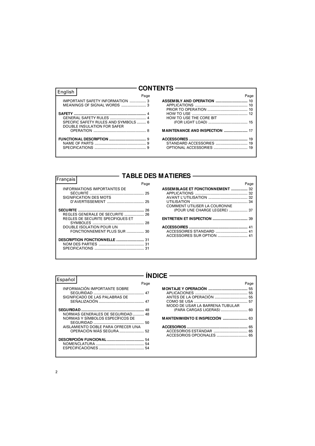 Hitachi DH 25PB instruction manual Contents, Table DES Matieres, Índice 