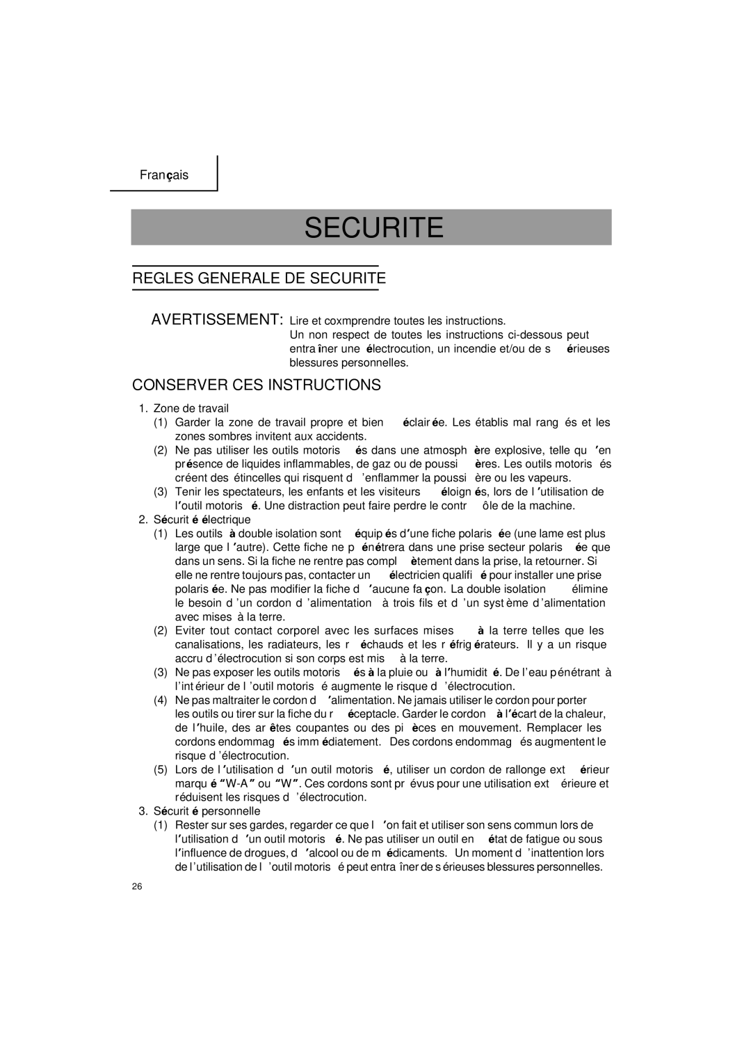 Hitachi DH 25PB instruction manual Regles Generale DE Securite, Conserver CES Instructions 