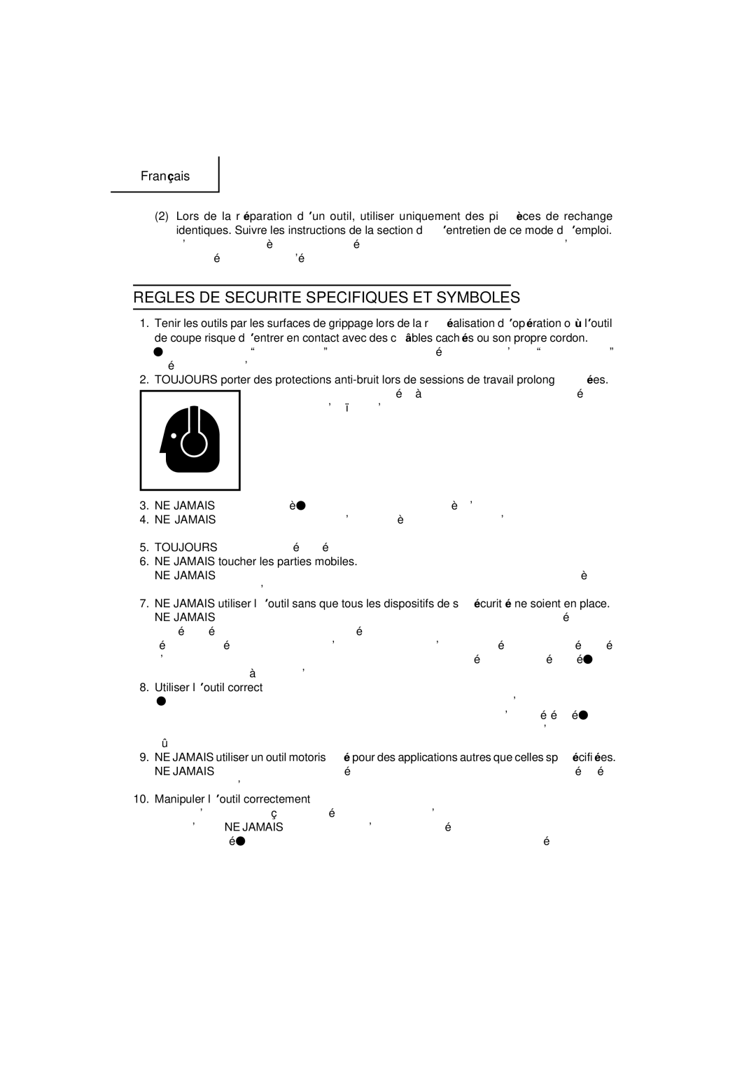 Hitachi DH 25PB instruction manual Regles DE Securite Specifiques ET Symboles, NE Jamais toucher les parties mobiles 