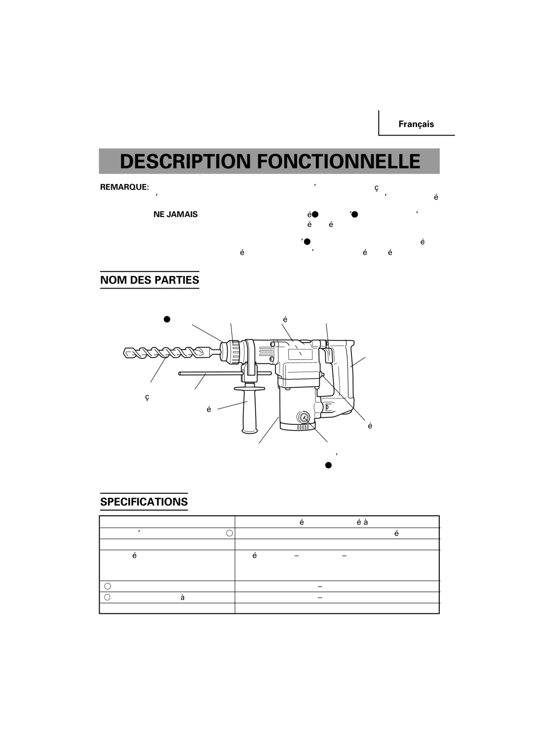 Hitachi DH 25PB instruction manual Description Fonctionnelle, NOM DES Parties, Poids Lbs 3,4 kg 