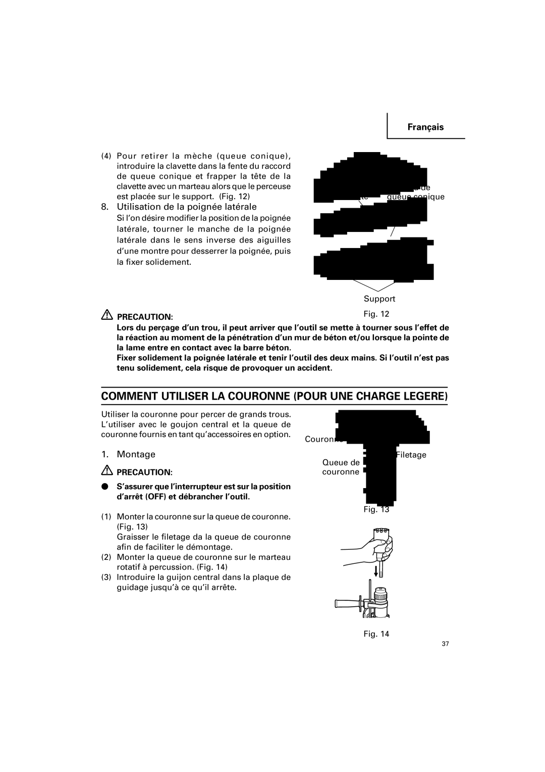 Hitachi DH 25PB instruction manual Utilisation de la poignée latérale 