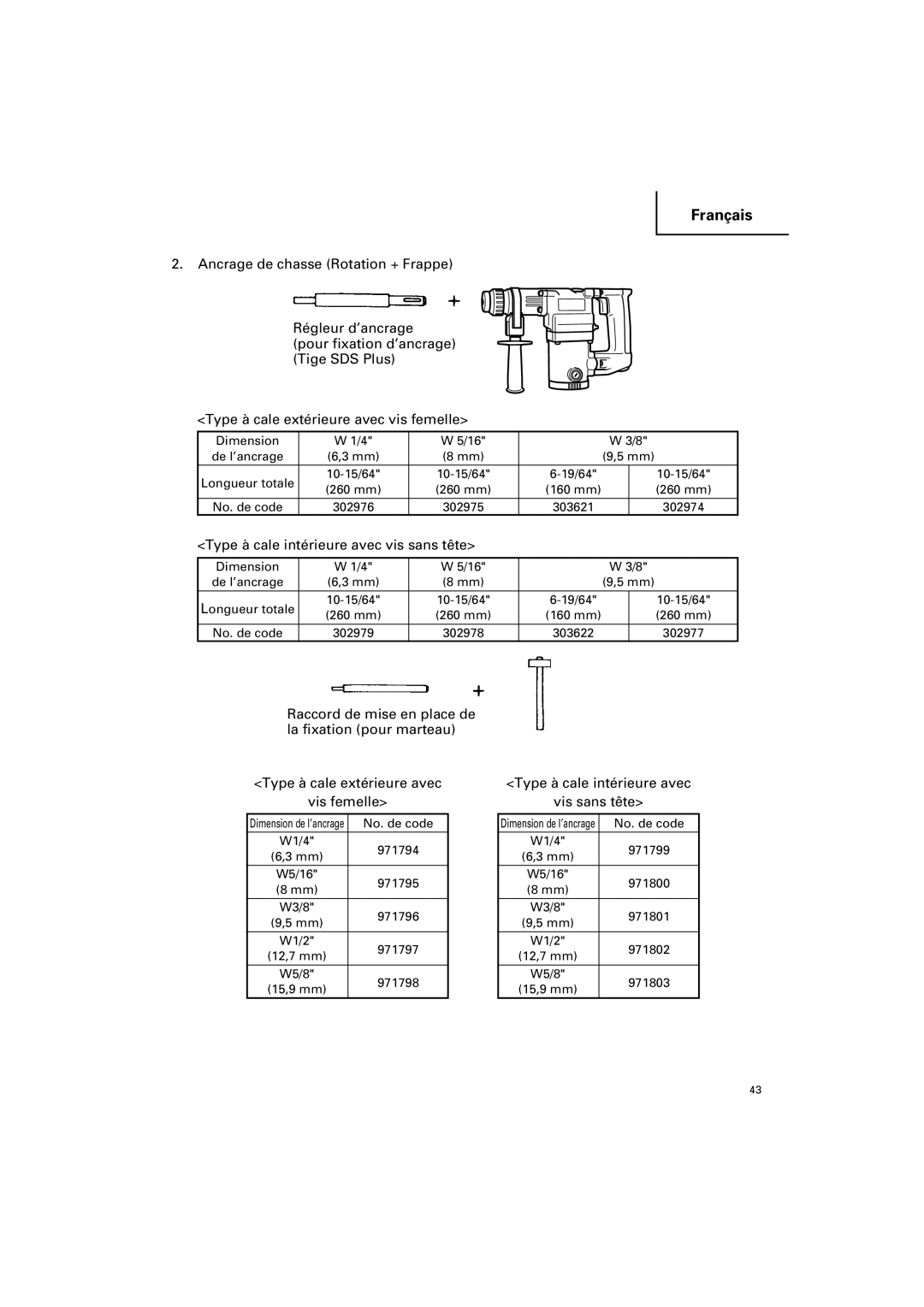 Hitachi DH 25PB instruction manual Type à cale intérieure avec vis sans tête, Type à cale intérieure avec Vis sans tête 