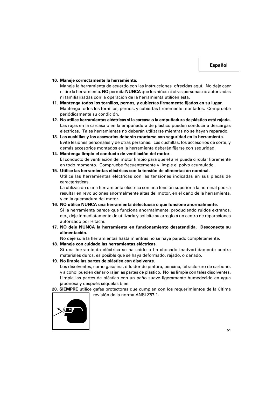 Hitachi DH 25PB instruction manual Maneje correctamente la herramienta, Maneje con cuidado las herramientas eléctricas 