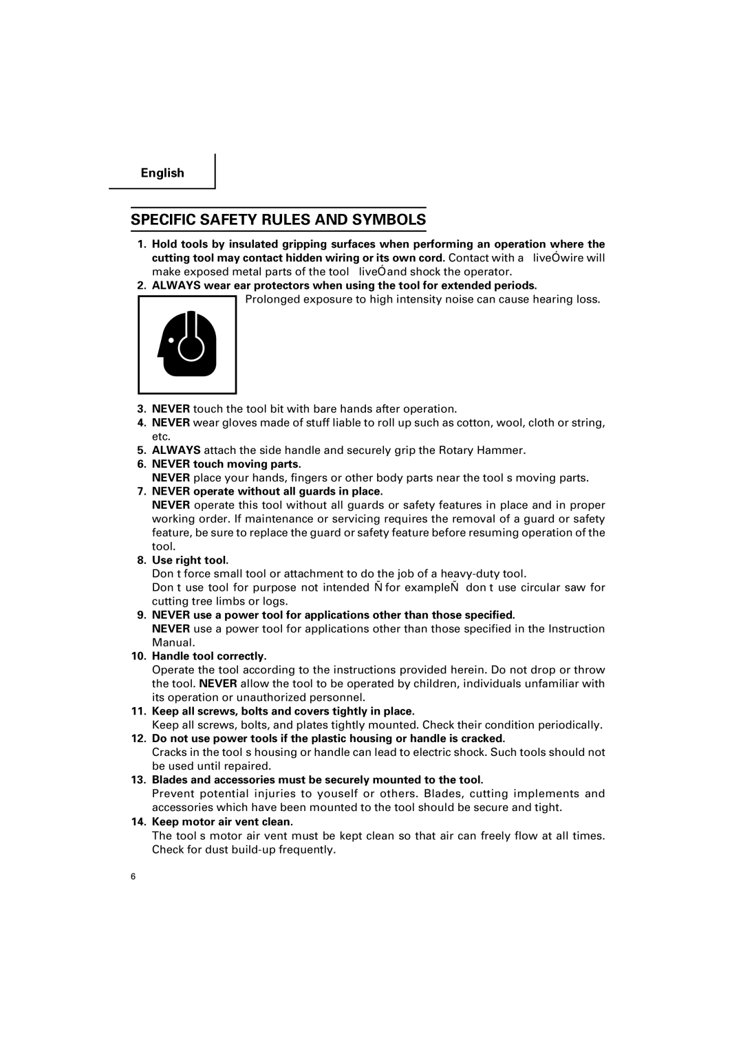 Hitachi DH 25PB instruction manual Specific Safety Rules and Symbols 