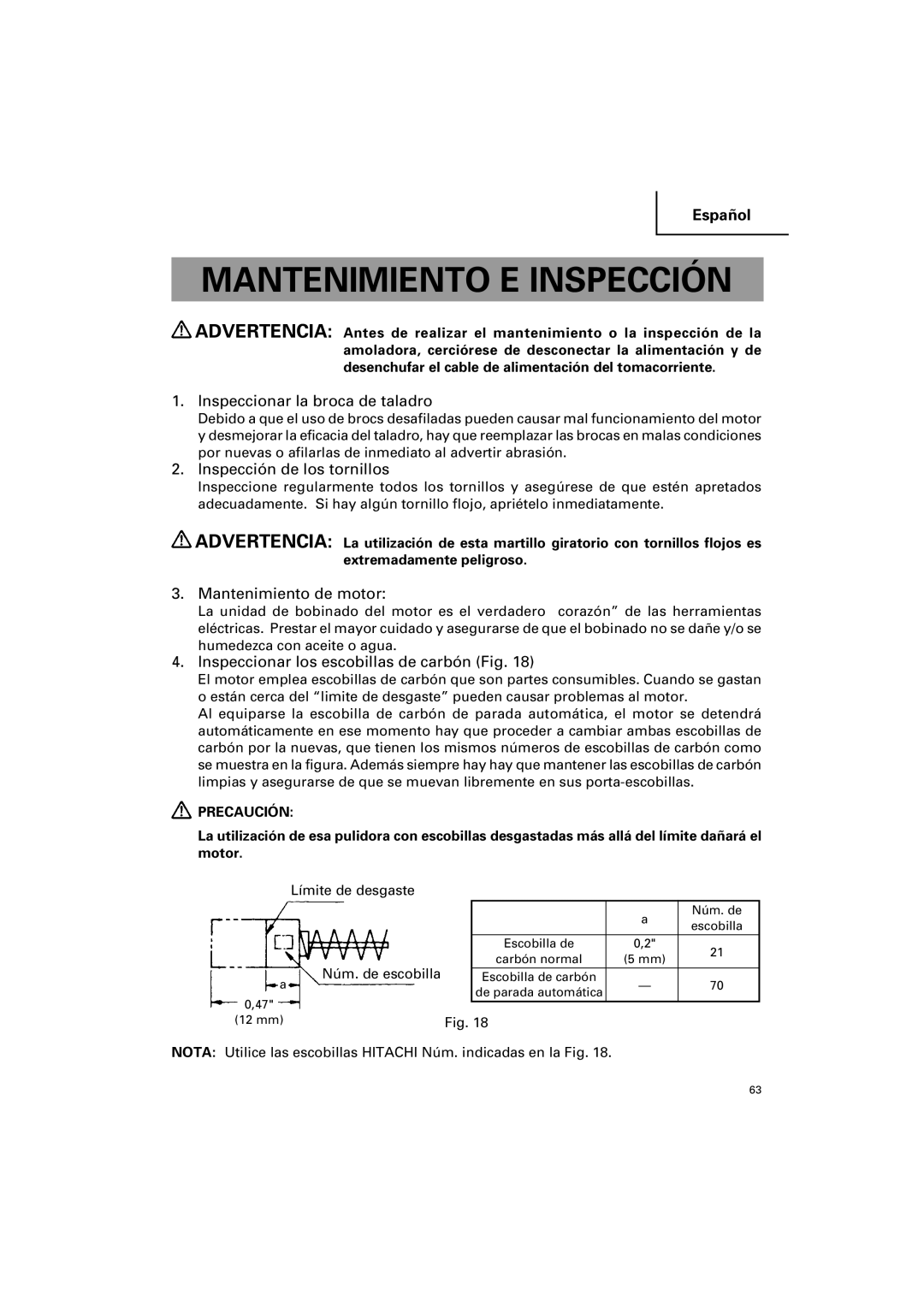 Hitachi DH 25PB Mantenimiento E Inspección, Inspeccionar la broca de taladro, Inspección de los tornillos 