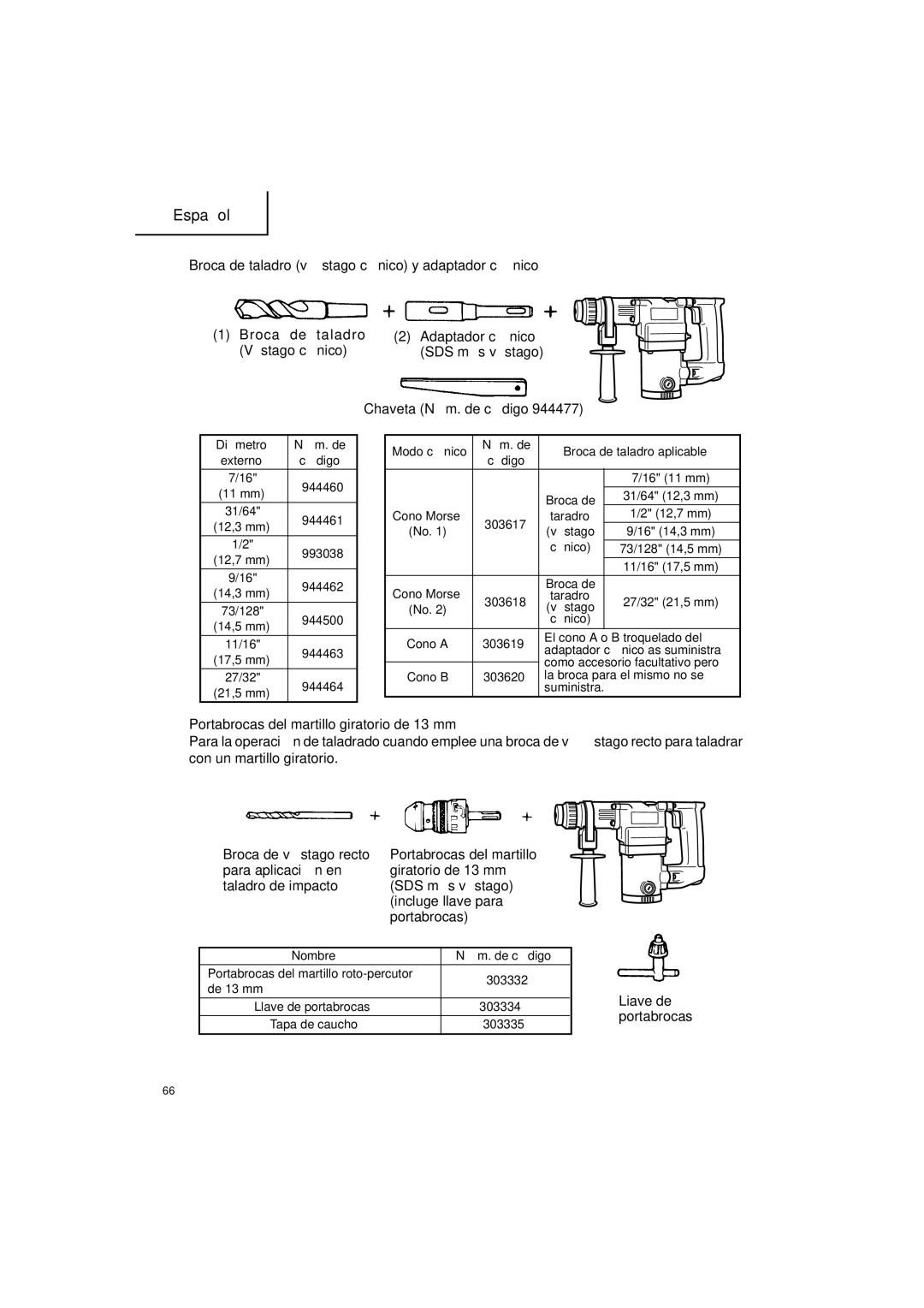 Hitachi DH 25PB instruction manual Liave de portabrocas 