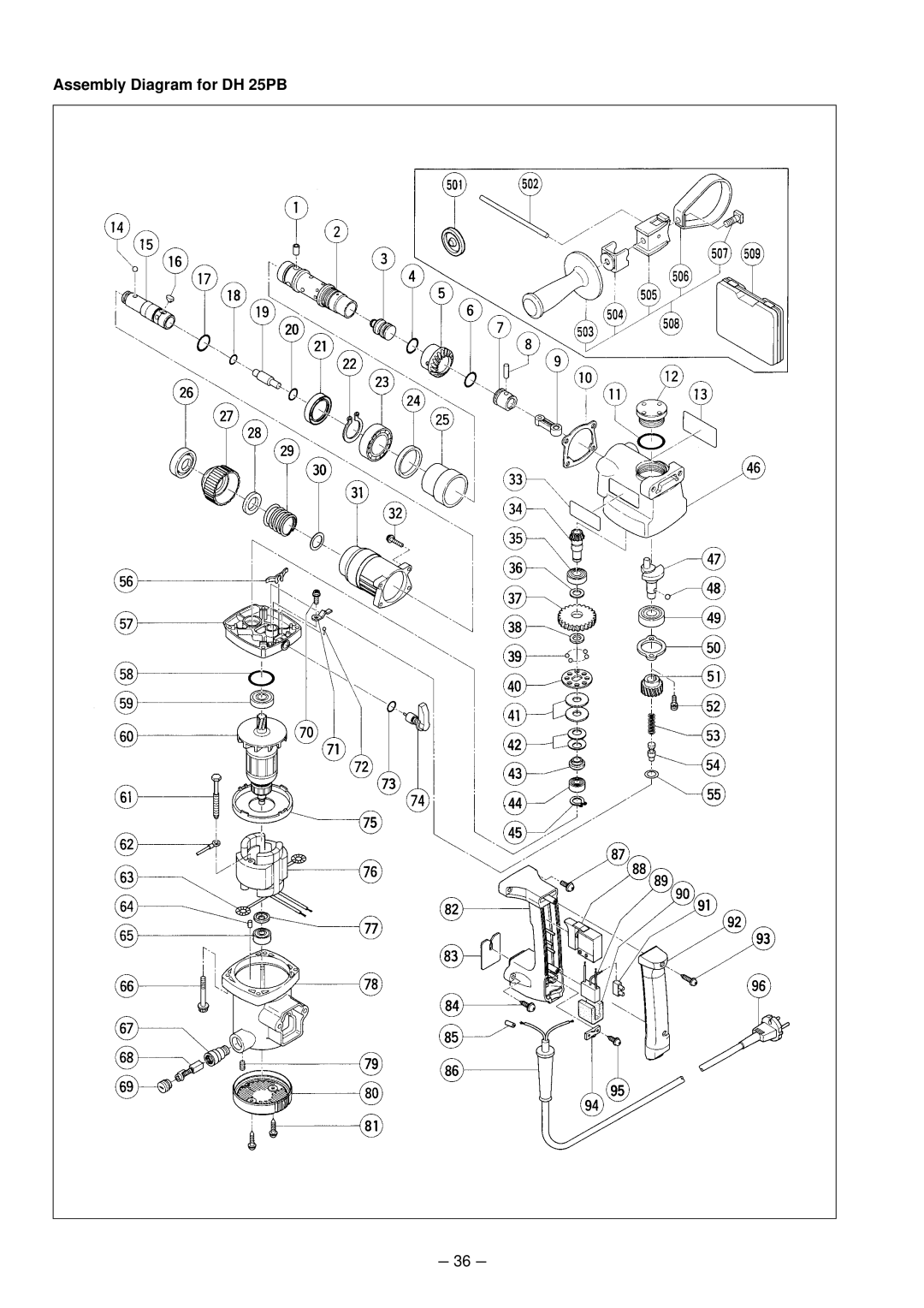 Hitachi manual Assembly Diagram for DH 25PB 