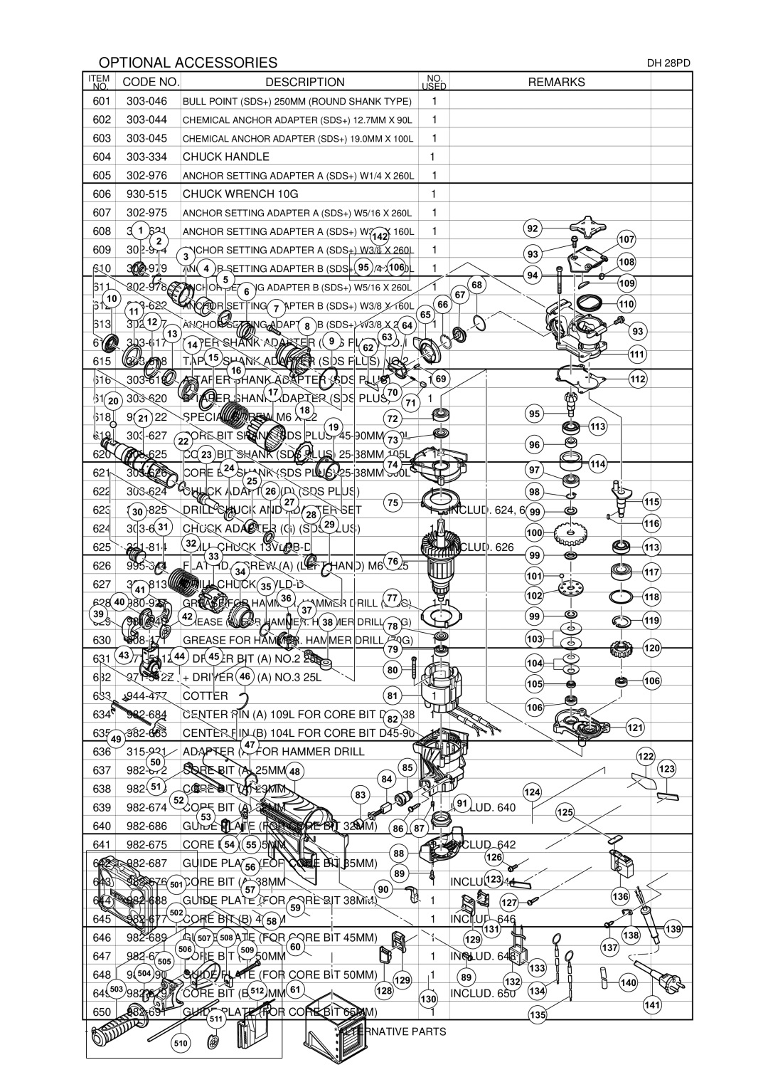 Hitachi DH 28PD manual Optional Accessories 