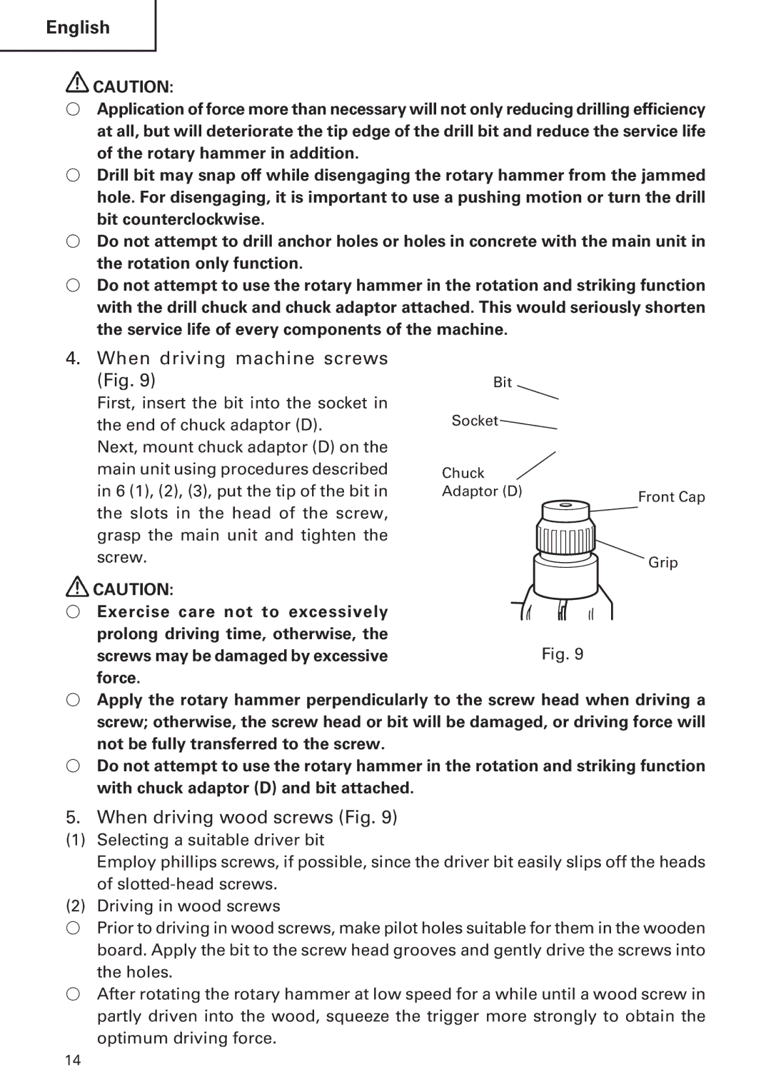 Hitachi DH 30PB, DH 30PC instruction manual When driving machine screws Fig, When driving wood screws Fig 