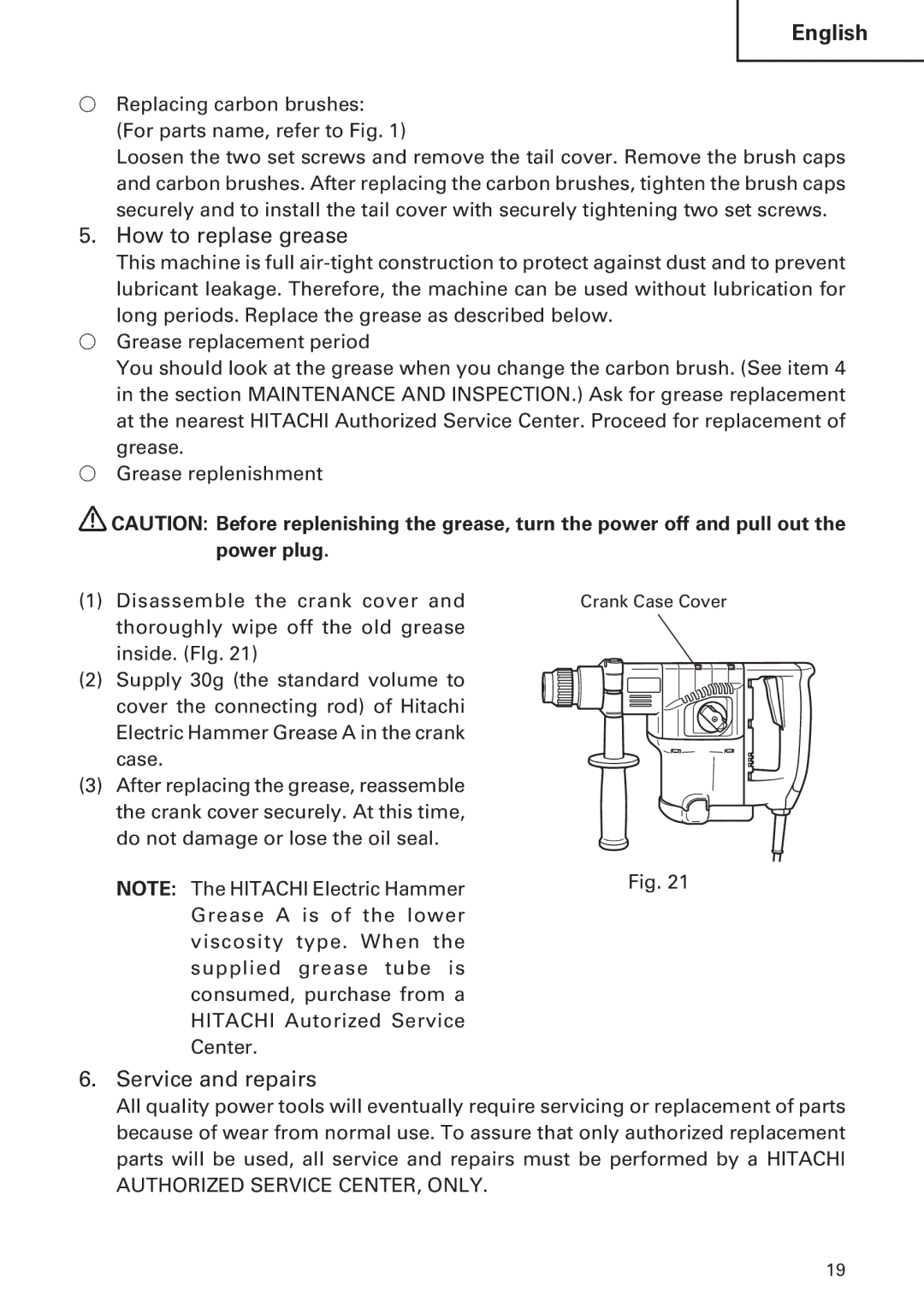 Hitachi DH 30PC, DH 30PB instruction manual How to replase grease, Service and repairs 