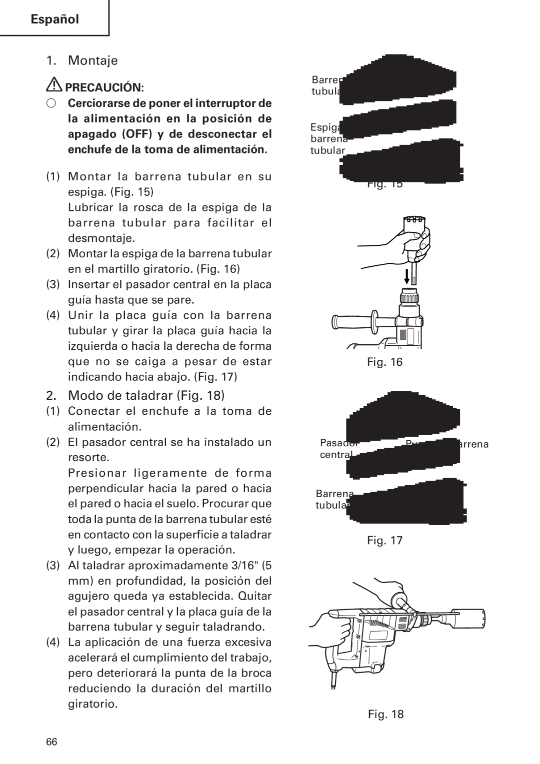 Hitachi DH 30PB, DH 30PC instruction manual Montaje, Modo de taladrar Fig 