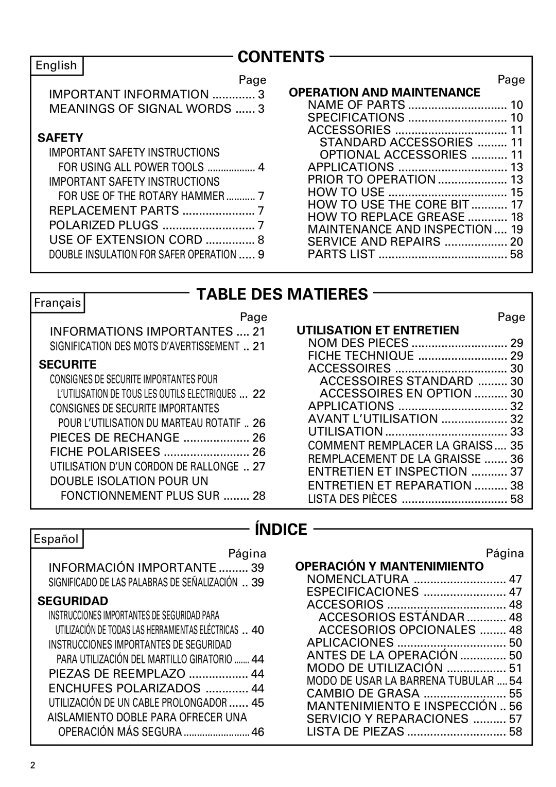 Hitachi DH 38YE instruction manual Contents 