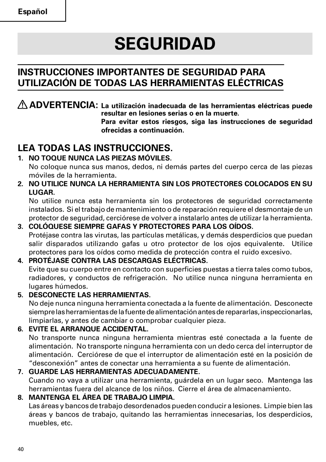 Hitachi DH 38YE instruction manual LEA Todas LAS Instrucciones 