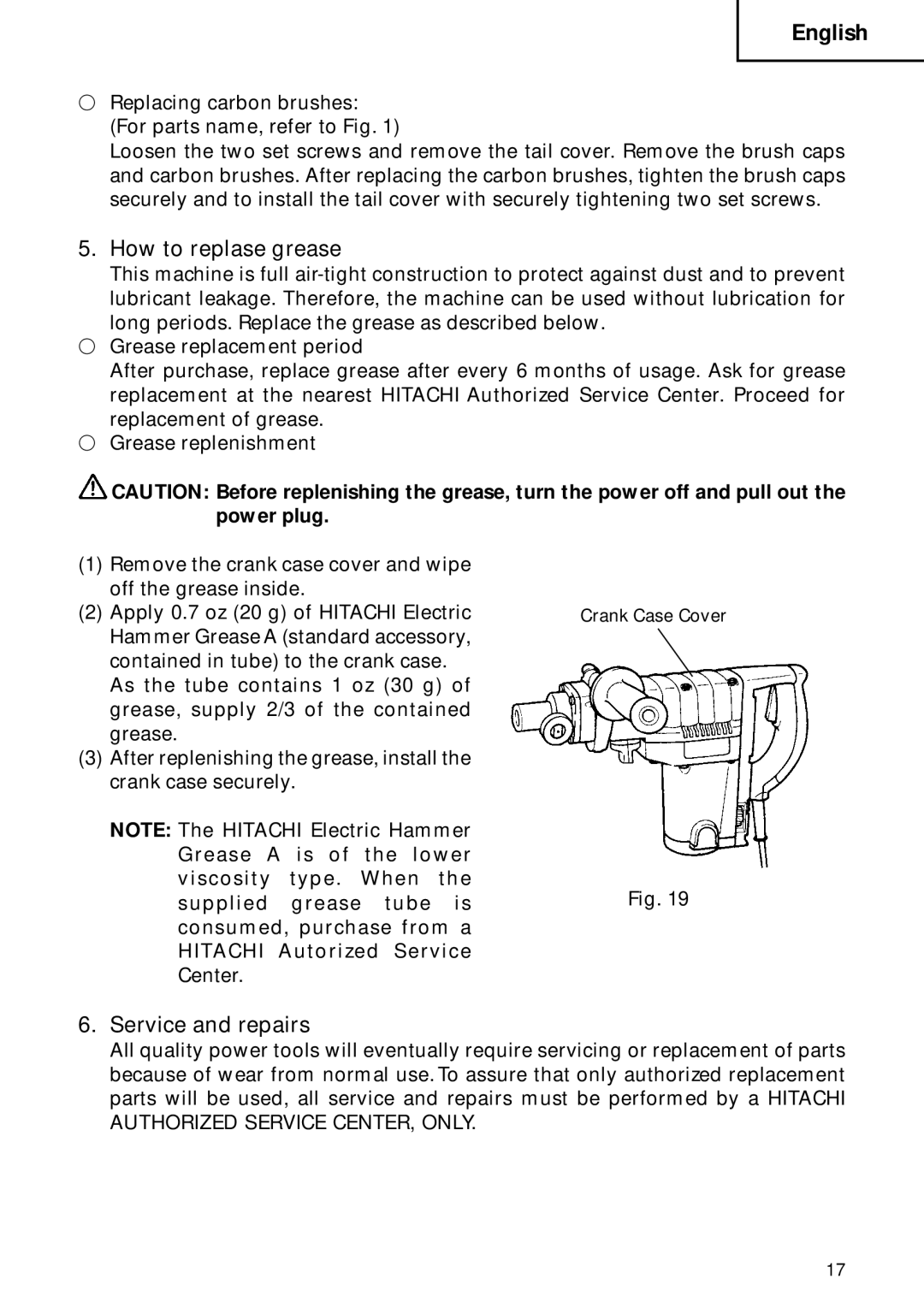 Hitachi DH 40FB instruction manual How to replase grease, Service and repairs 