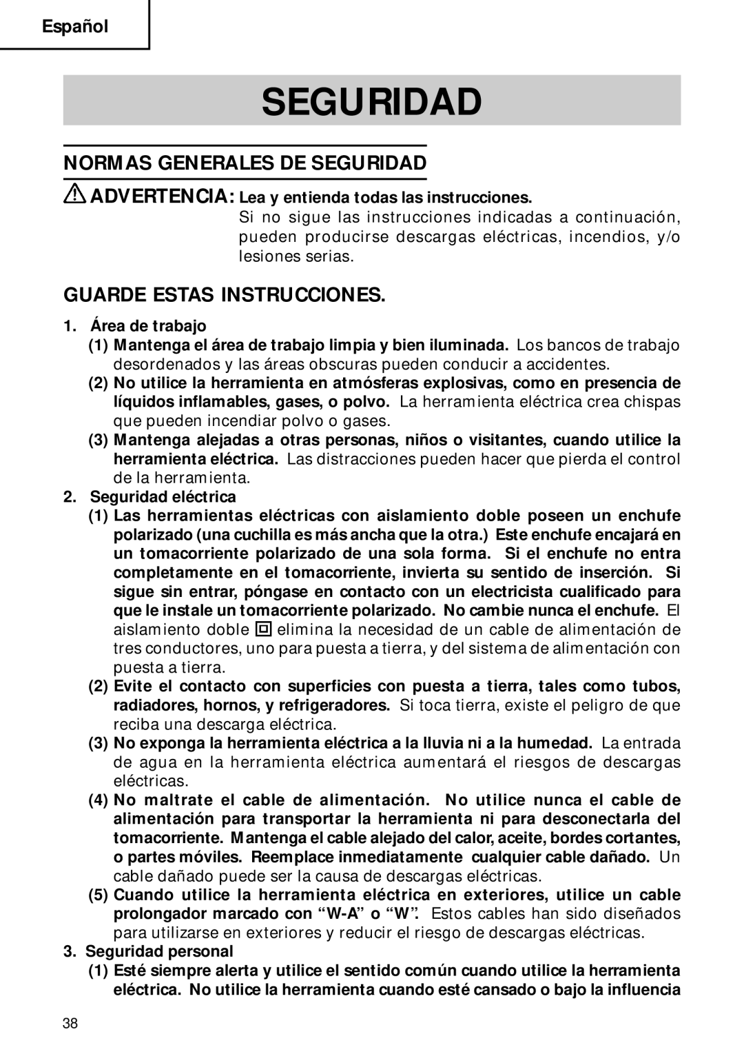 Hitachi DH 40FB instruction manual Normas Generales DE Seguridad, Guarde Estas Instrucciones 