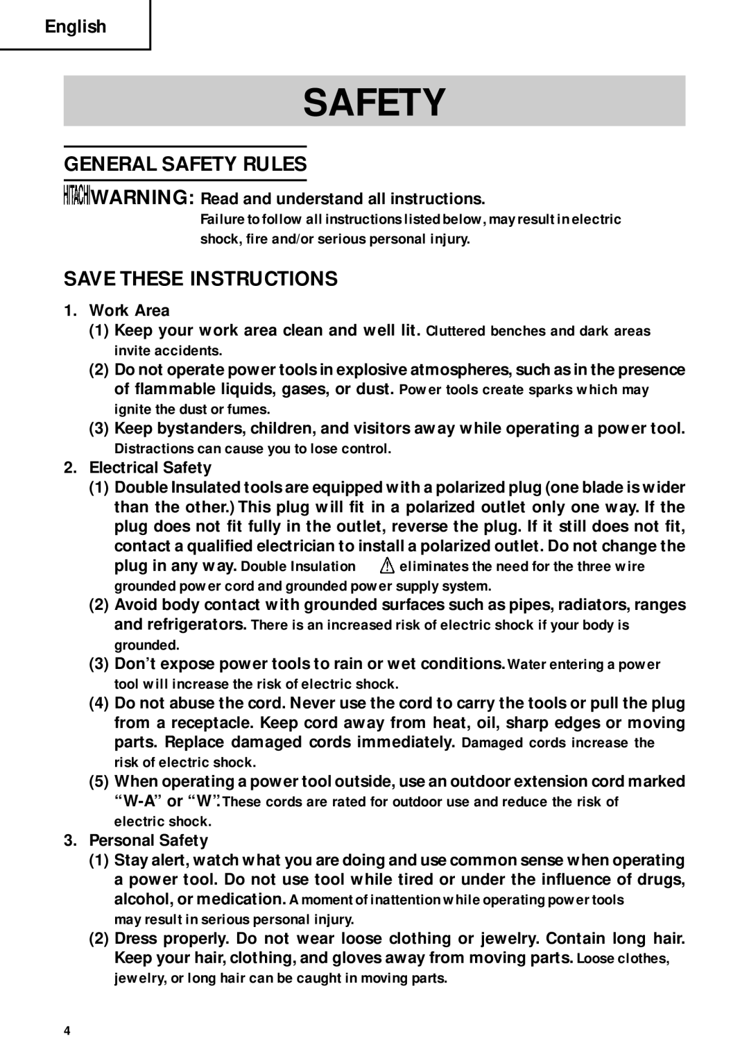 Hitachi DH 40FB instruction manual General Safety Rules 