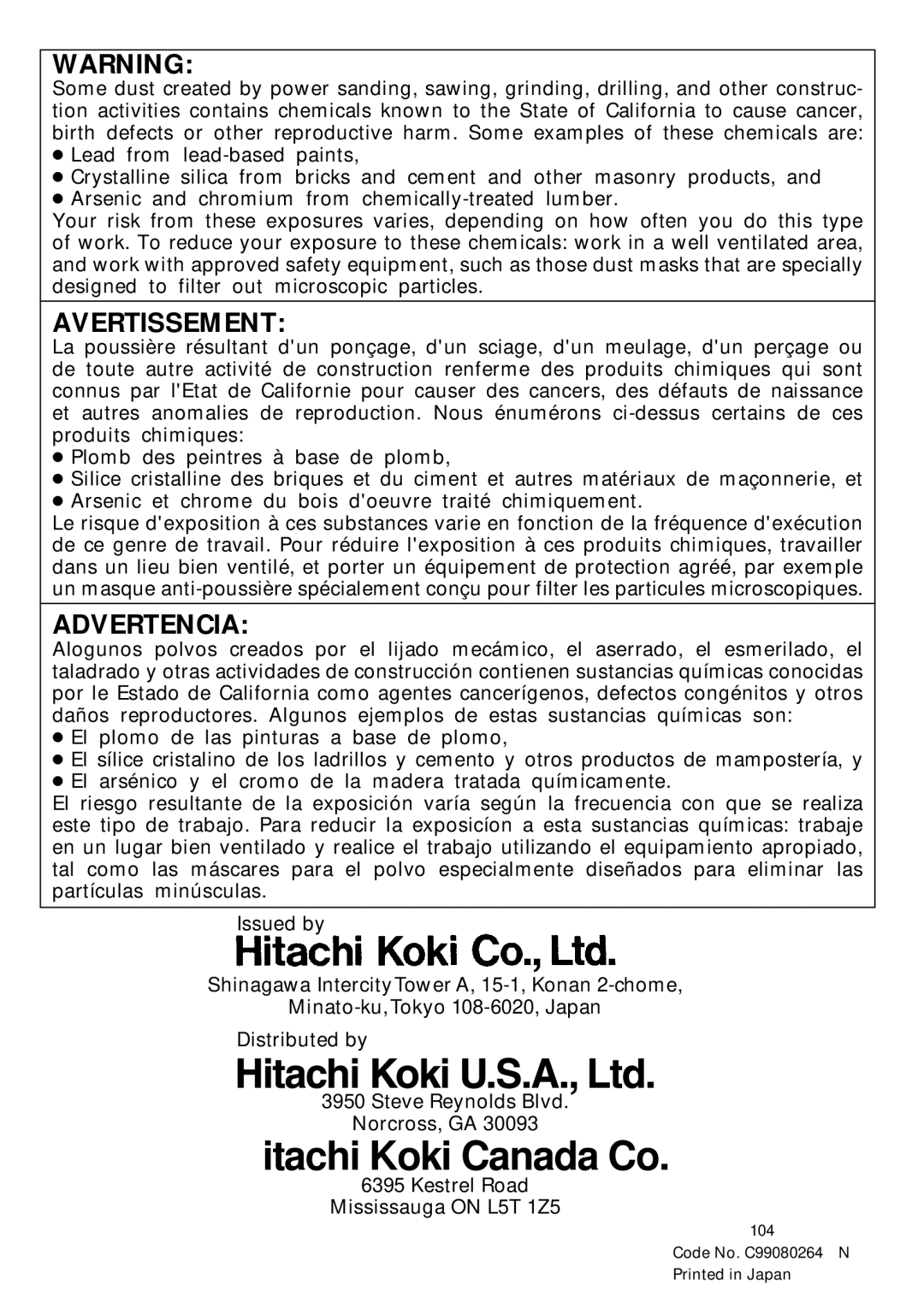 Hitachi DH 40FB instruction manual Itachi Koki Canada Co 