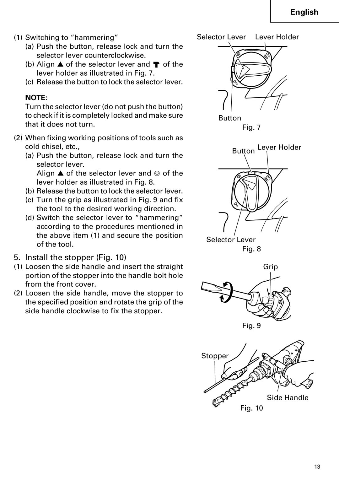 Hitachi DH 40MR instruction manual Install the stopper Fig 