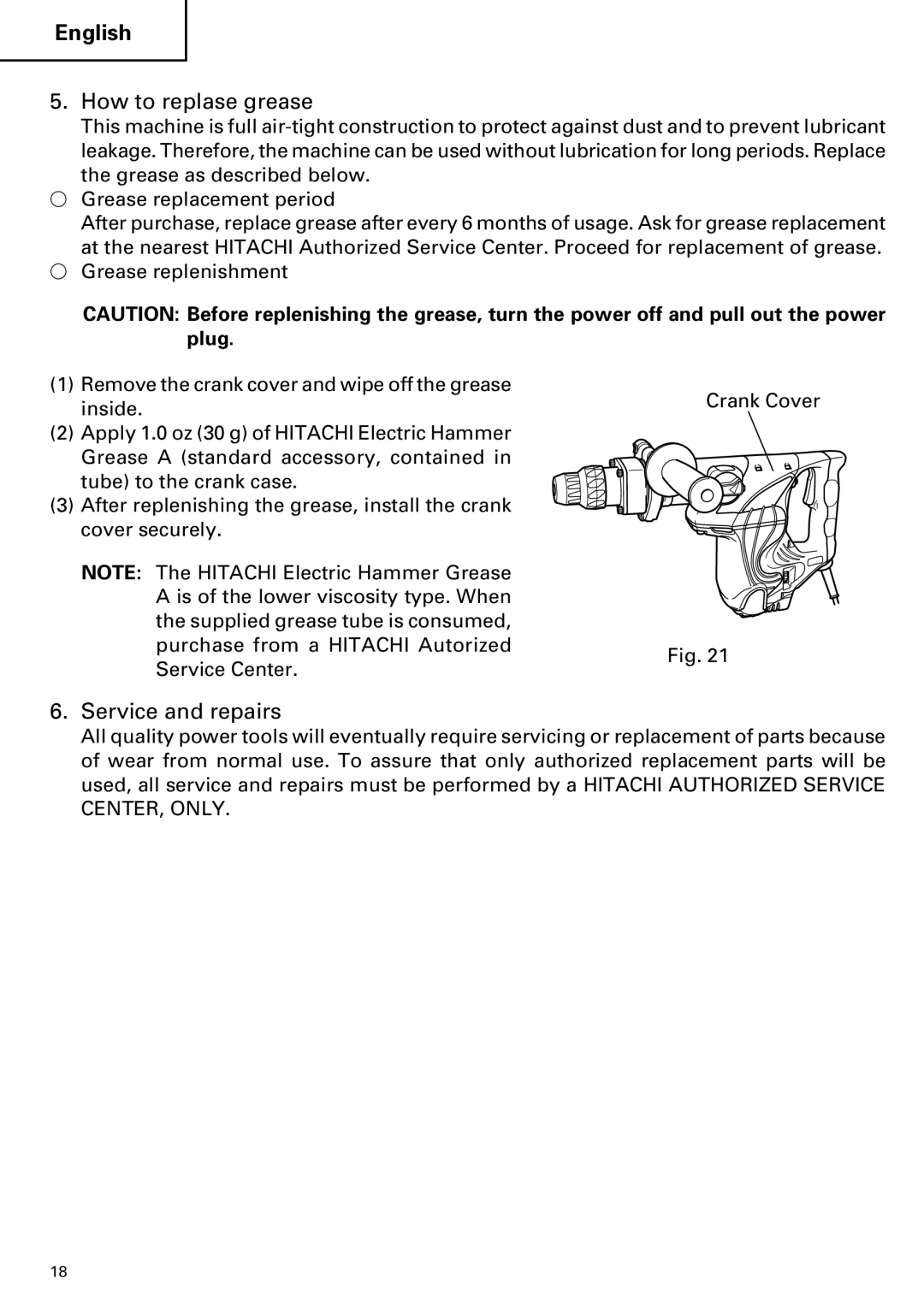 Hitachi DH 40MR instruction manual How to replase grease, Service and repairs 