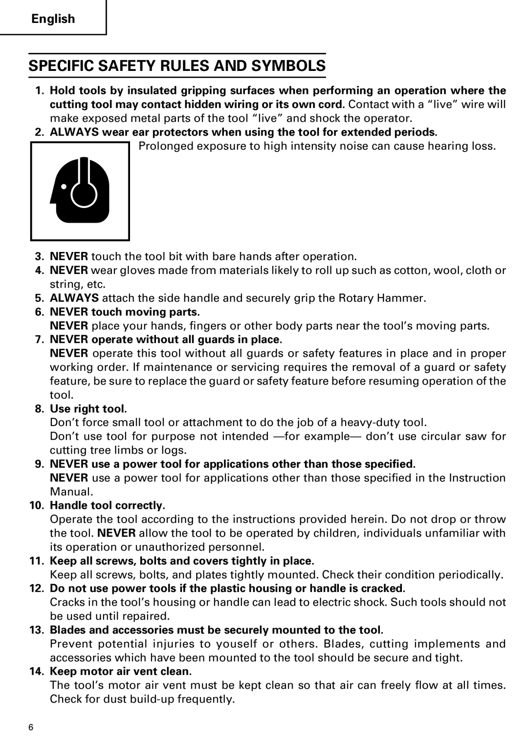 Hitachi DH 40MR instruction manual Specific Safety Rules and Symbols 