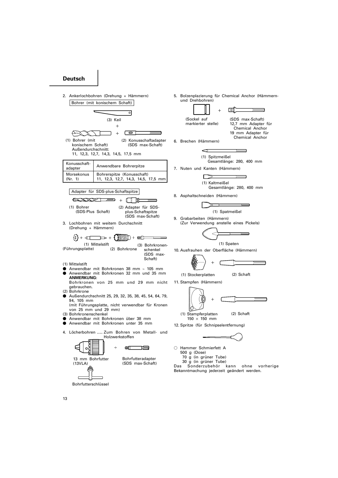 Hitachi DH 40MRY manual Anmerkung 