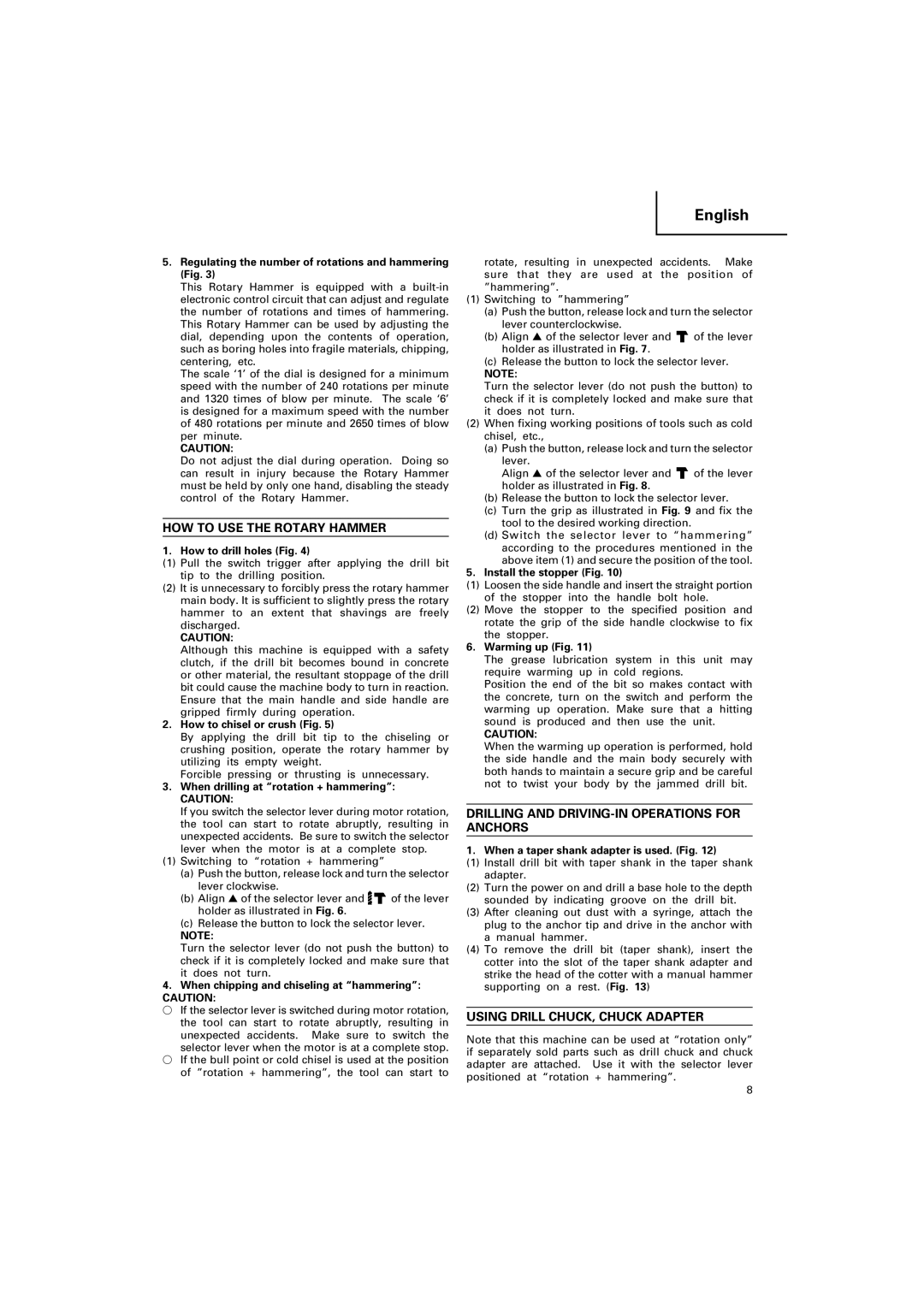 Hitachi DH 40MRY manual HOW to USE the Rotary Hammer, Drilling and DRIVING-IN Operations for Anchors 