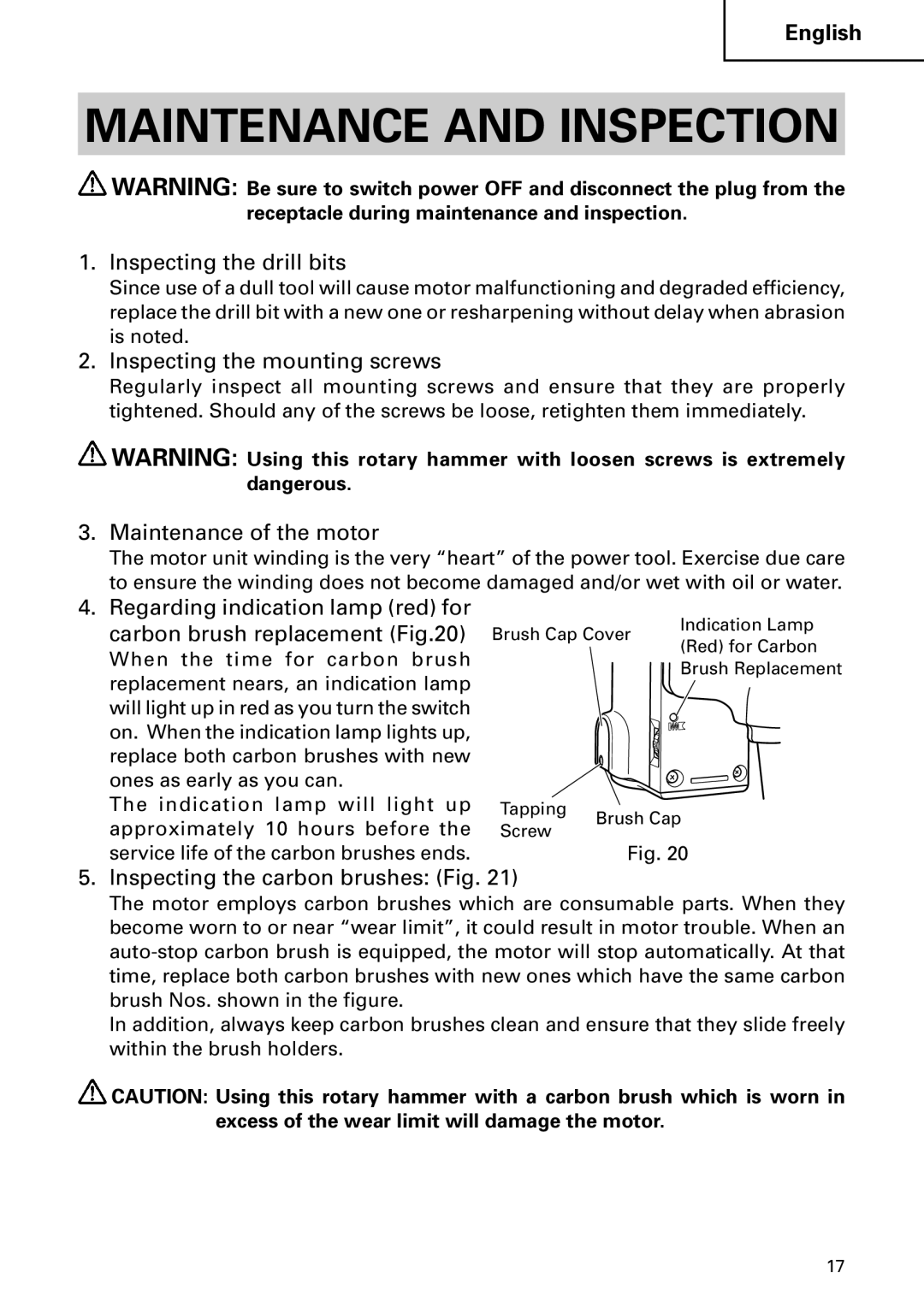 Hitachi DH 50MB instruction manual Maintenance and Inspection 