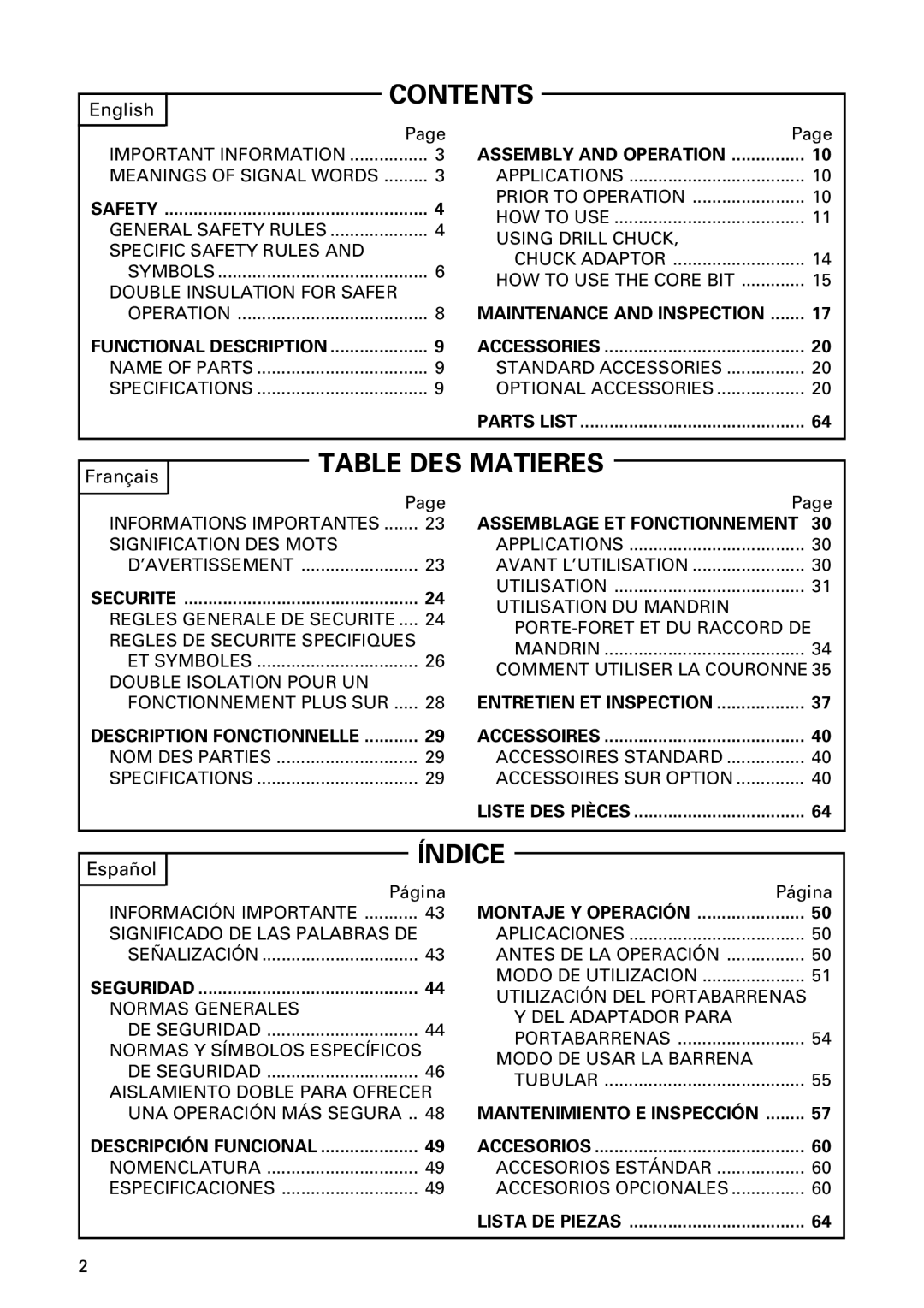 Hitachi DH 50MB instruction manual Contents 