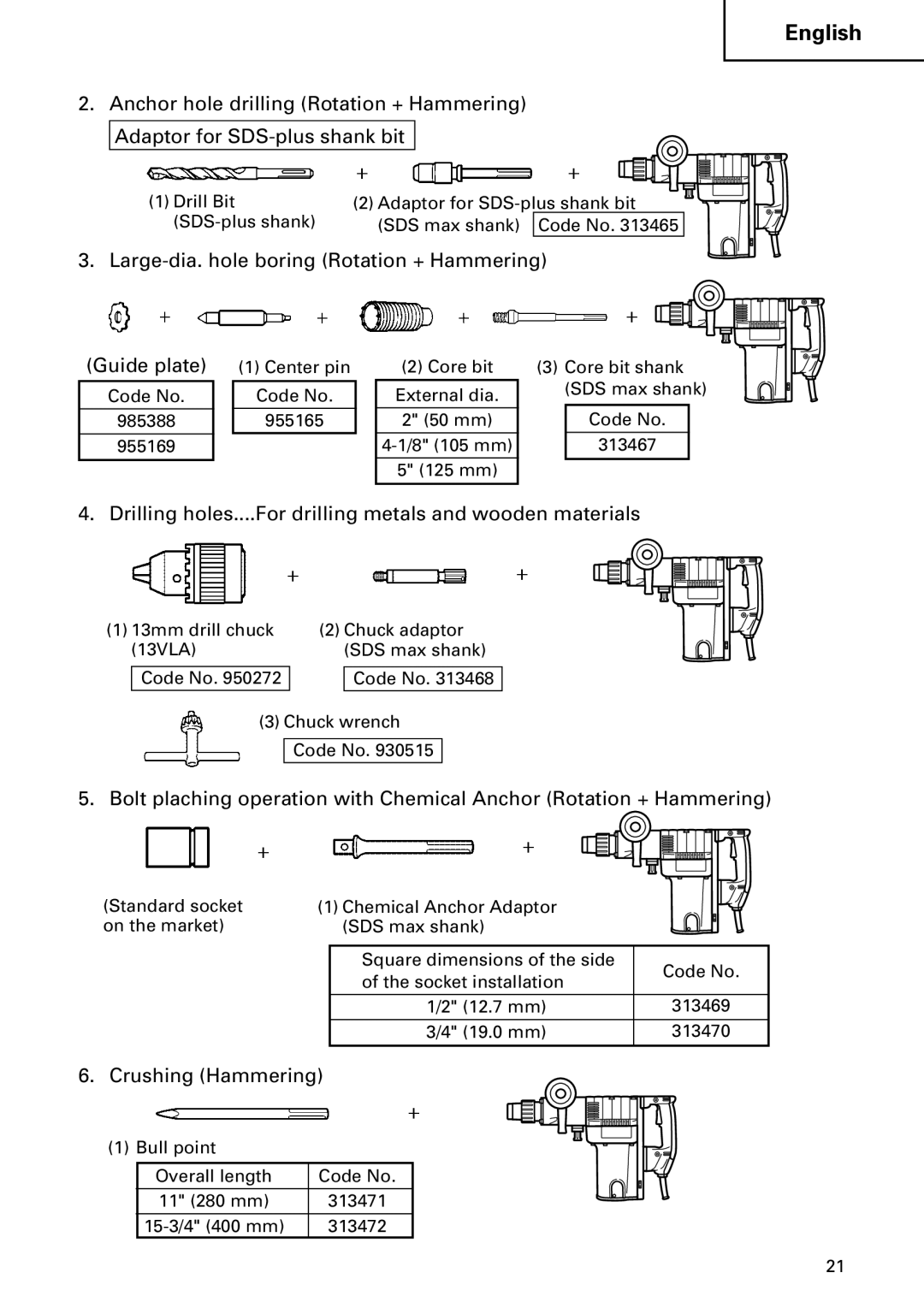 Hitachi DH 50MB instruction manual Drilling holes....For drilling metals and wooden materials 