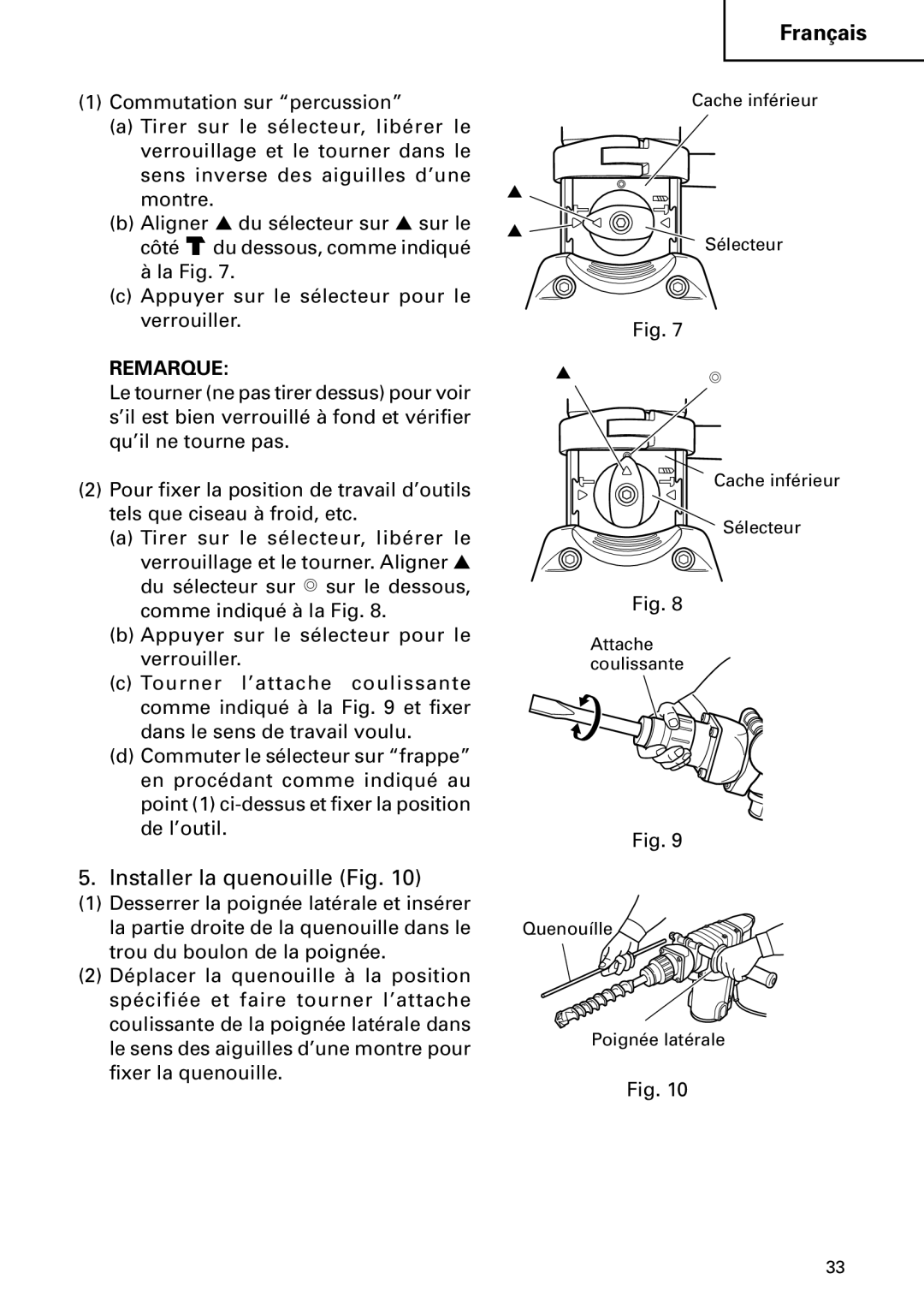 Hitachi DH 50MB instruction manual Installer la quenouille Fig 