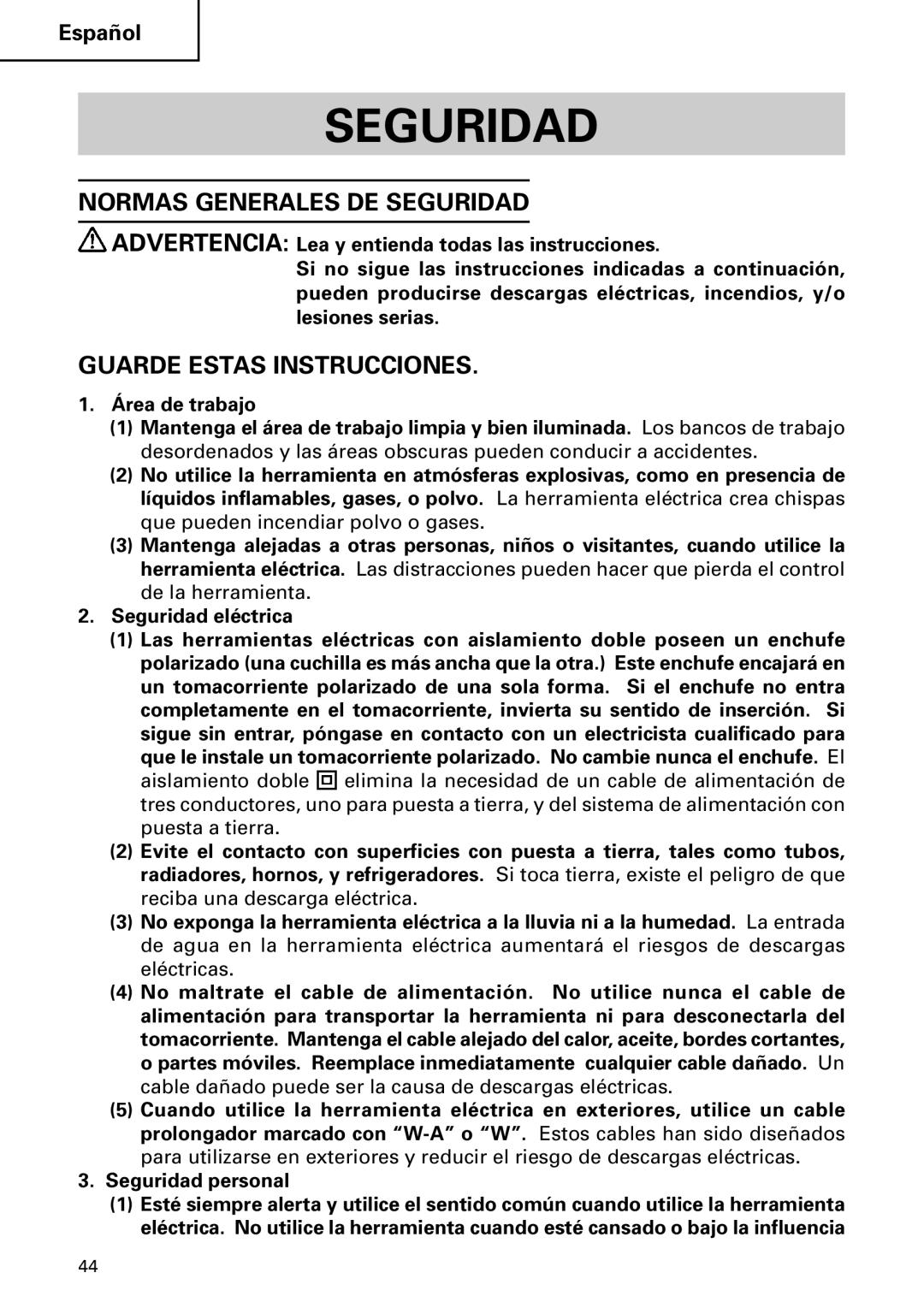 Hitachi DH 50MB instruction manual Normas Generales DE Seguridad, Guarde Estas Instrucciones 