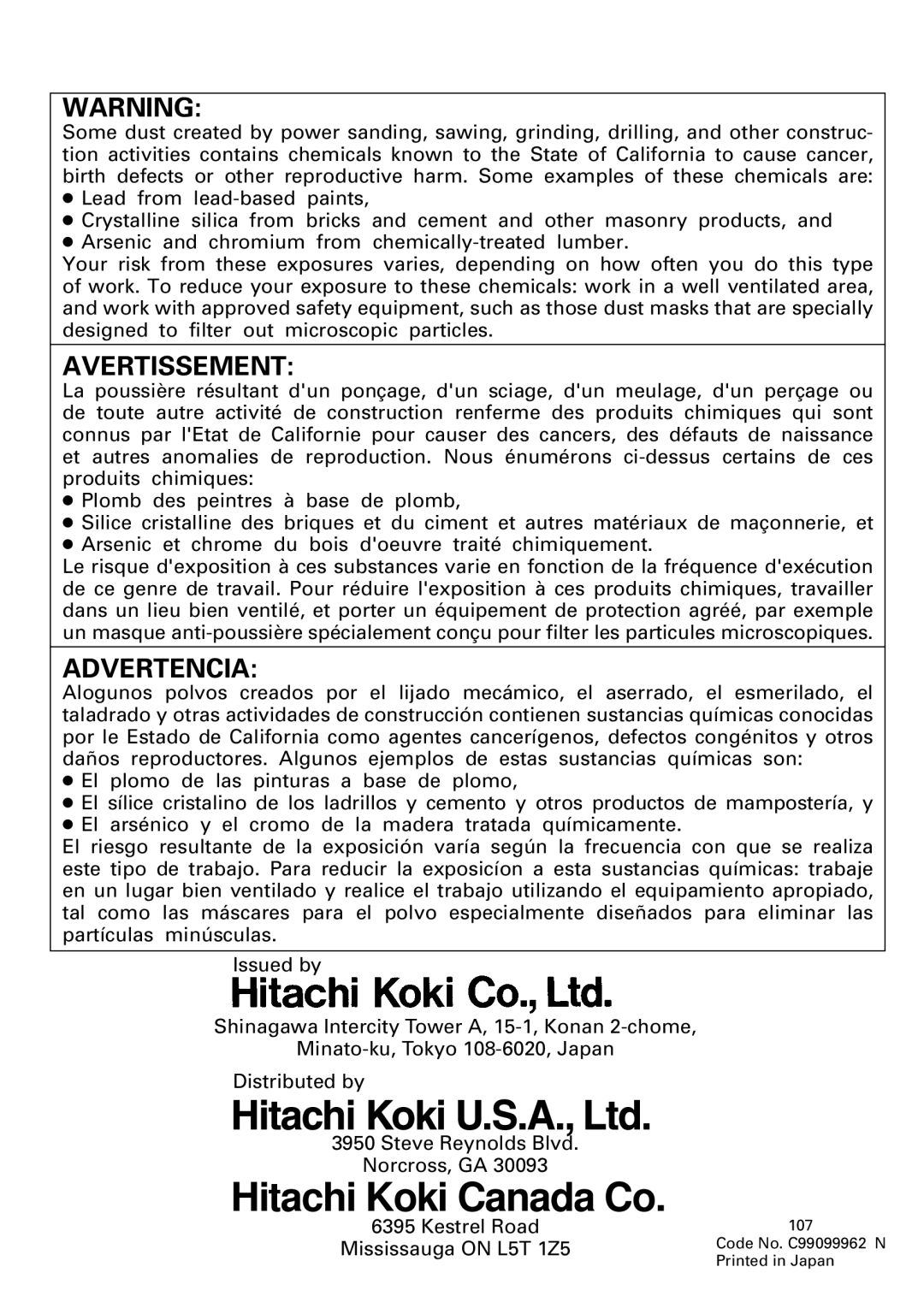 Hitachi DH 50MB instruction manual Hitachi Koki Canada Co 