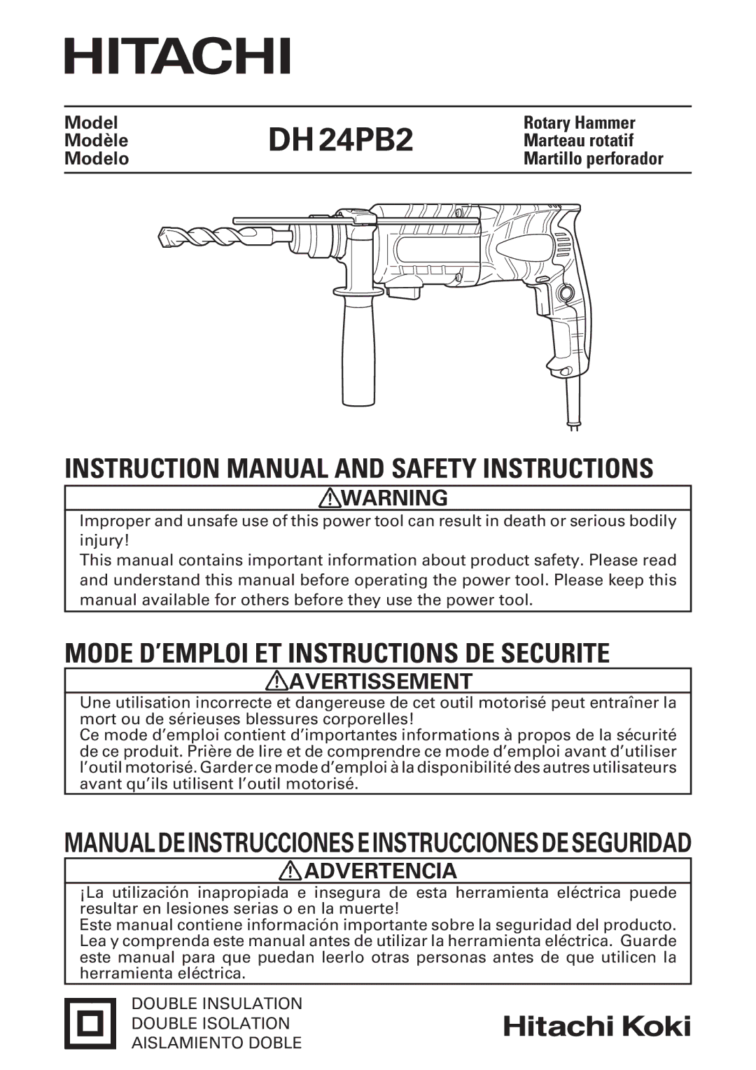 Hitachi DH24PB2 instruction manual Manual DE Instrucciones E Instrucciones DE Seguridad 