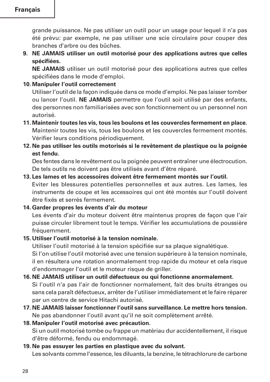 Hitachi DH24PB2 instruction manual Manipuler l’outil correctement, Garder propres les évents d’air du moteur 