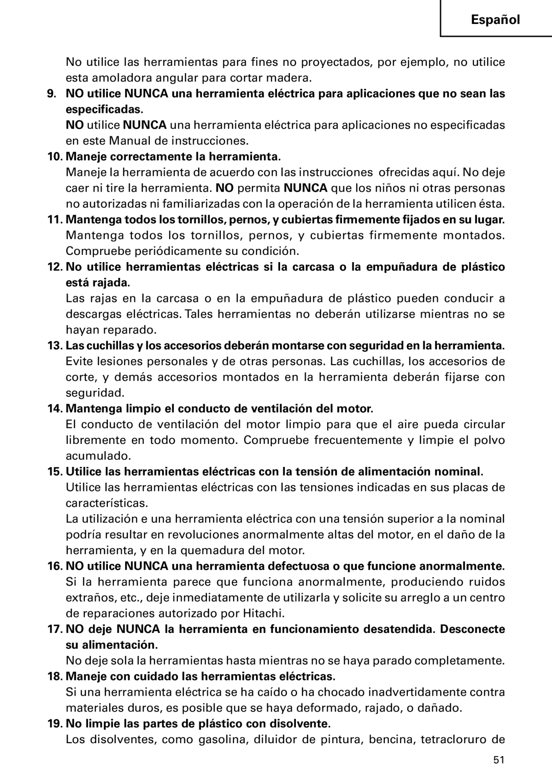 Hitachi DH24PB2 instruction manual Maneje correctamente la herramienta, Maneje con cuidado las herramientas eléctricas 