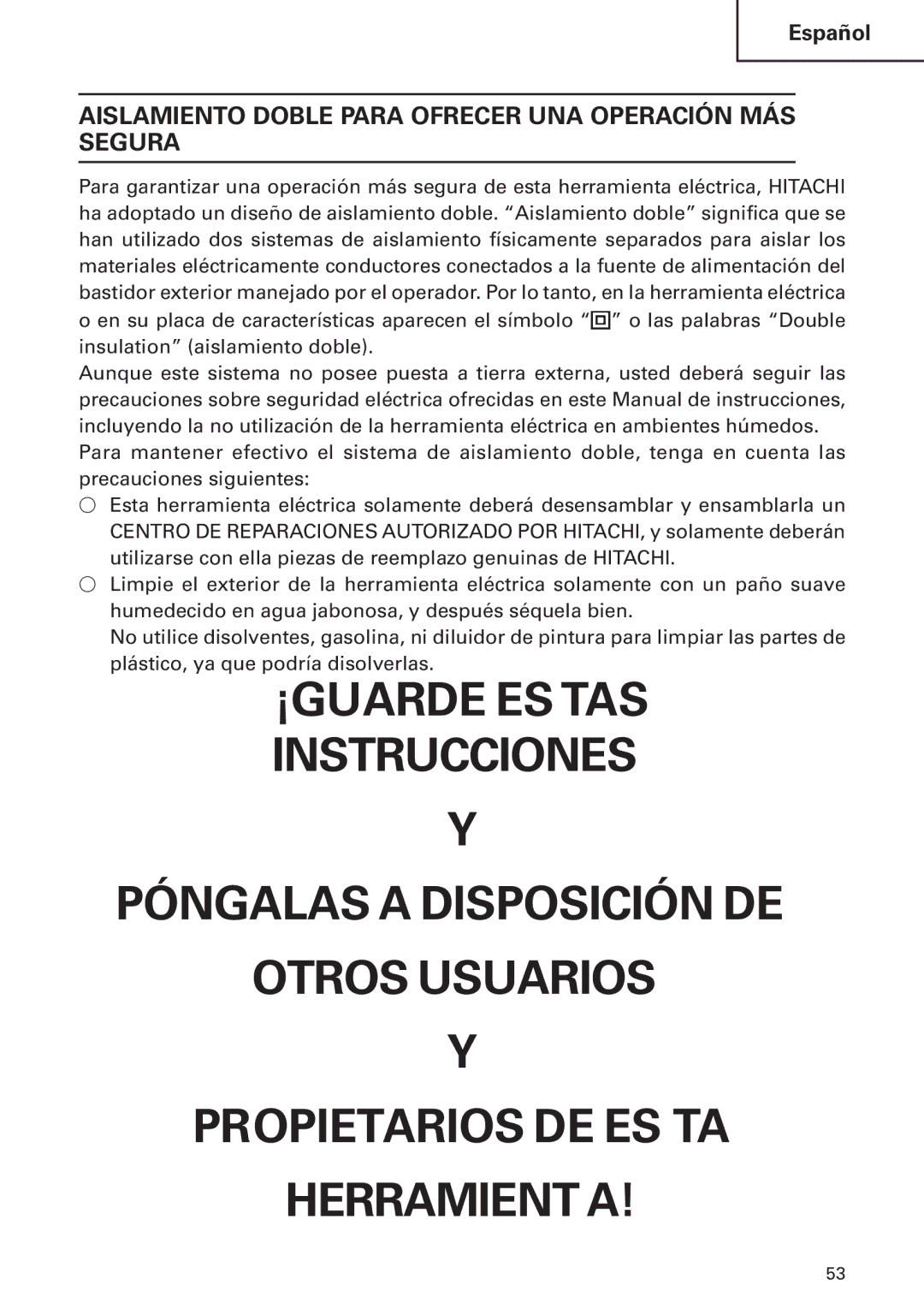 Hitachi DH24PB2 instruction manual Aislamiento Doble Para Ofrecer UNA Operación MÁS Segura 