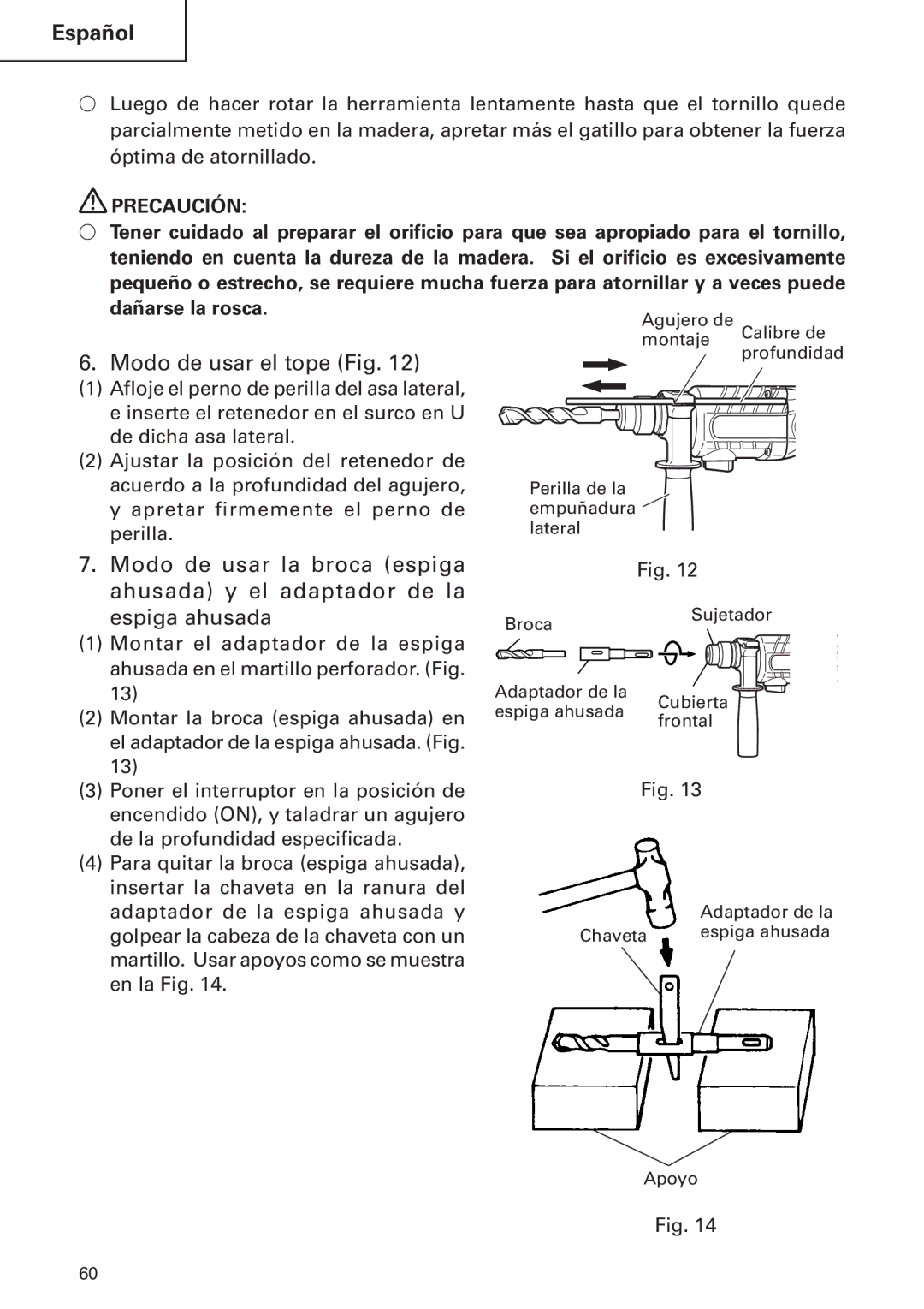 Hitachi DH24PB2 instruction manual Modo de usar el tope Fig 