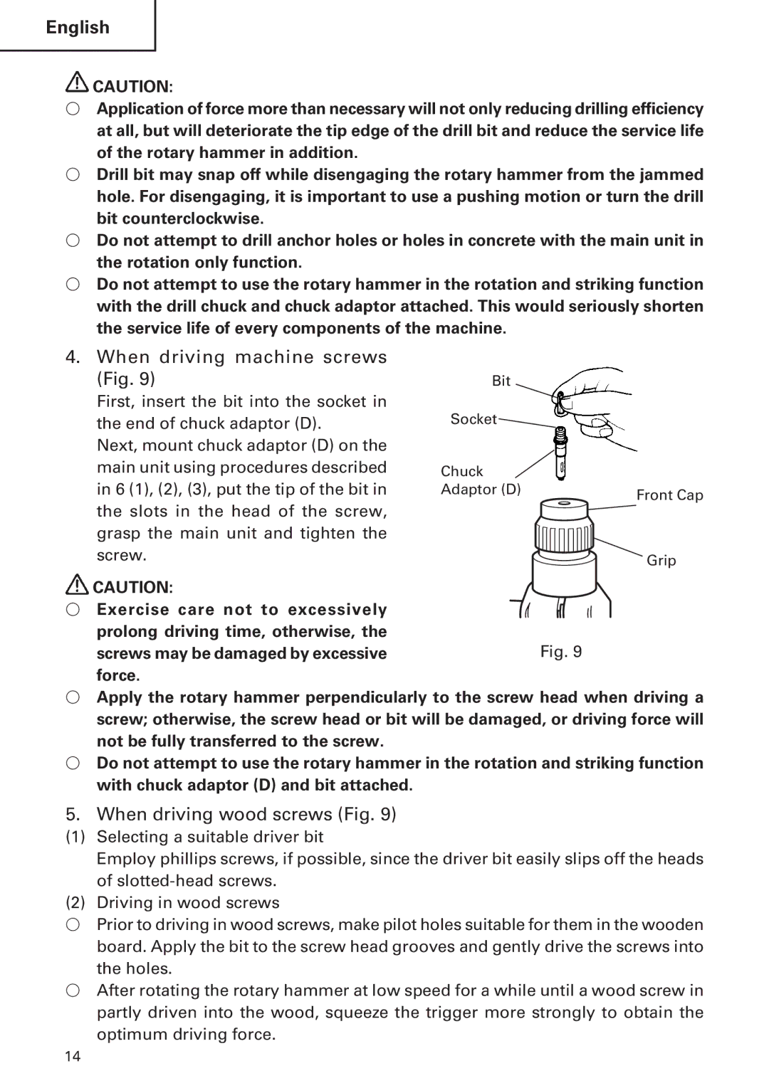 Hitachi DH30PB, DH30PC instruction manual When driving machine screws Fig, When driving wood screws Fig 