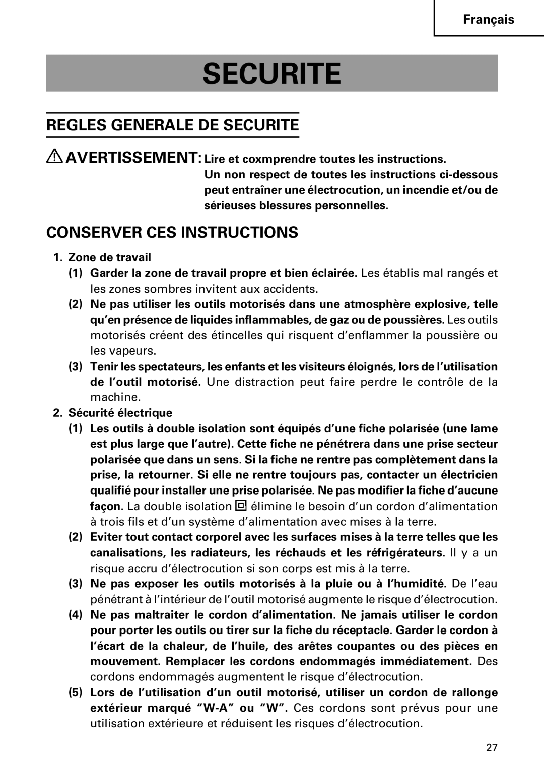 Hitachi DH30PC, DH30PB instruction manual Regles Generale DE Securite, Conserver CES Instructions 